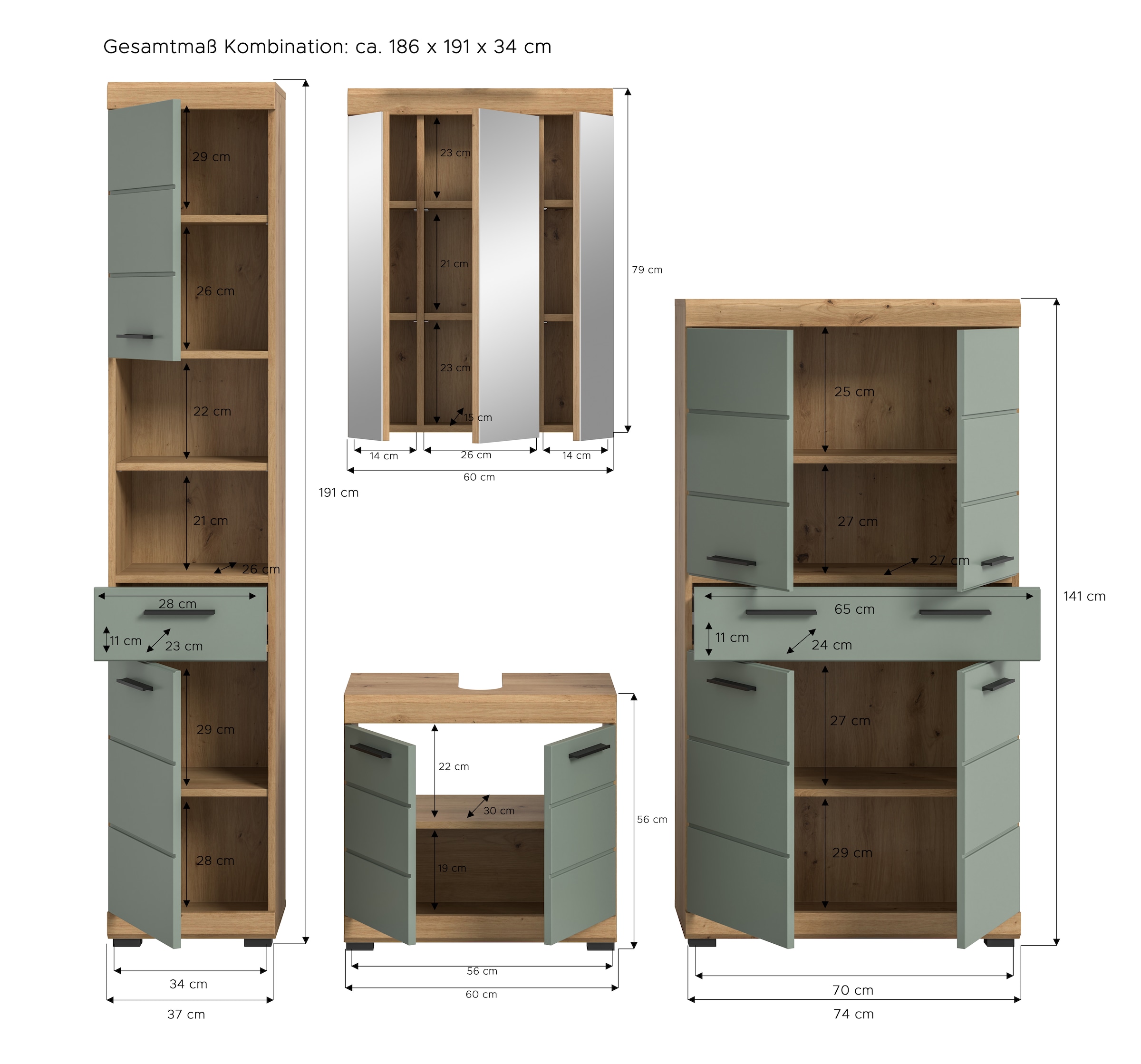 welltime Badmöbel-Set »Siena, 4 teilig, bestehend aus:« Set, TOPSELLER!, 4 Stk. tlg.