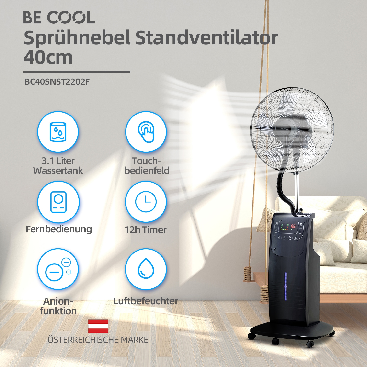 be cool Standventilator »BC40SNST2202F«, 40 cm Durchmesser