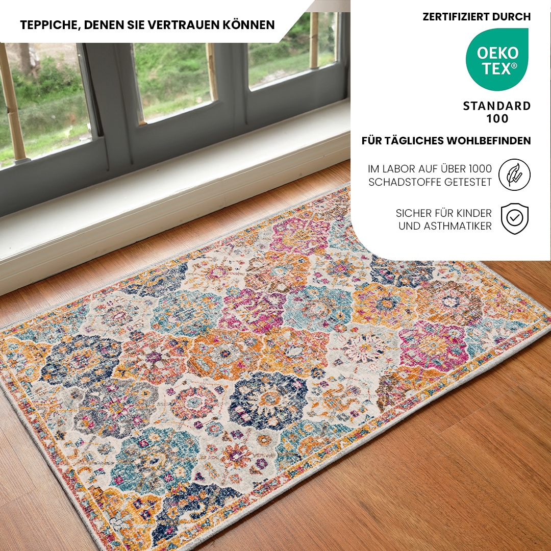 Livabliss Teppich »CUZCO« rechteckig 7 mm Höhe Vintage Orientteppich, Kurzflor Boho Wohnzimmerteppich, Läufer