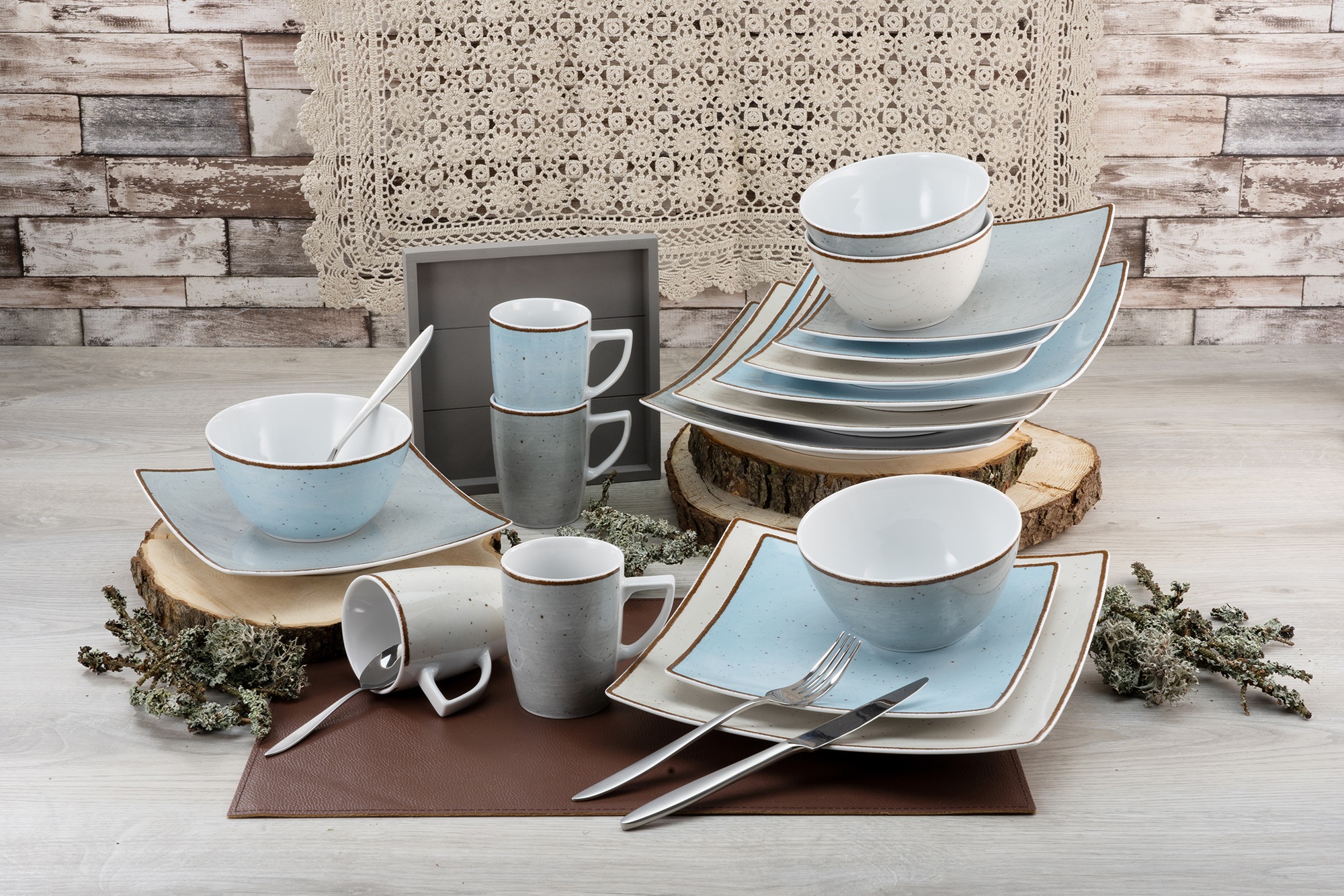 CreaTable Kombiservice »Geschirr-Set New Elegance Vintage Nature«, (Set, 8 tlg., Kaffeeservice und Tafelservice im Set, für 2 Personen), Service, elegante Form, Made in Europe, 8 Teile, für 2 Personen