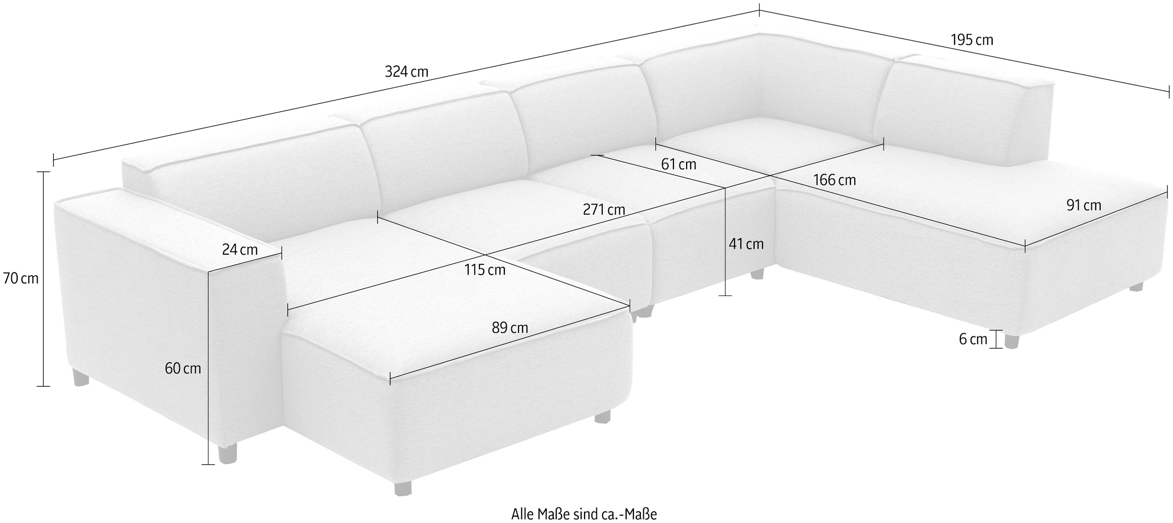 ATLANTIC home collection Wohnlandschaft »Bulky U-Form«, in U-Form und XXL Sitzfläche, modular aufgebaut