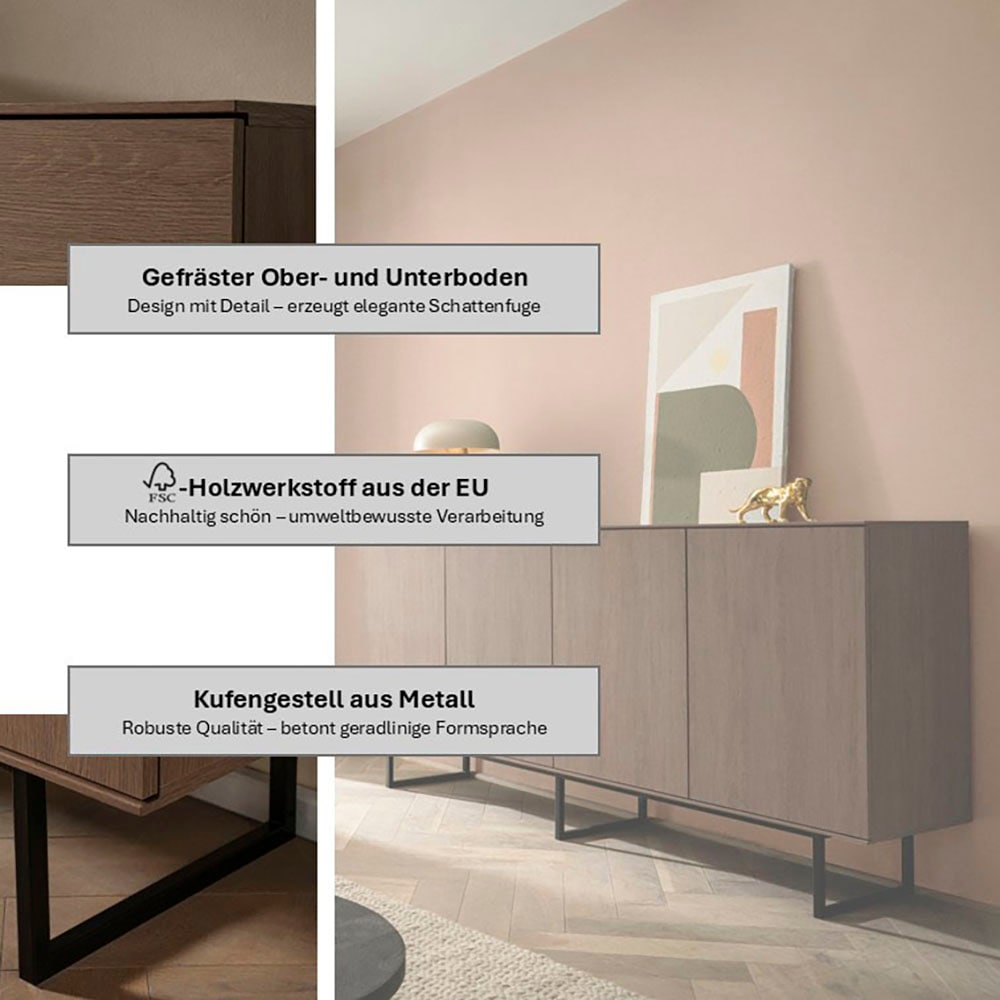 Home affaire Sideboard »Lund, moderner Schrank, Kommode mit Kufengestell« optisch dünner Oberboden, hochwertige Optik, ausreichend Stauraum