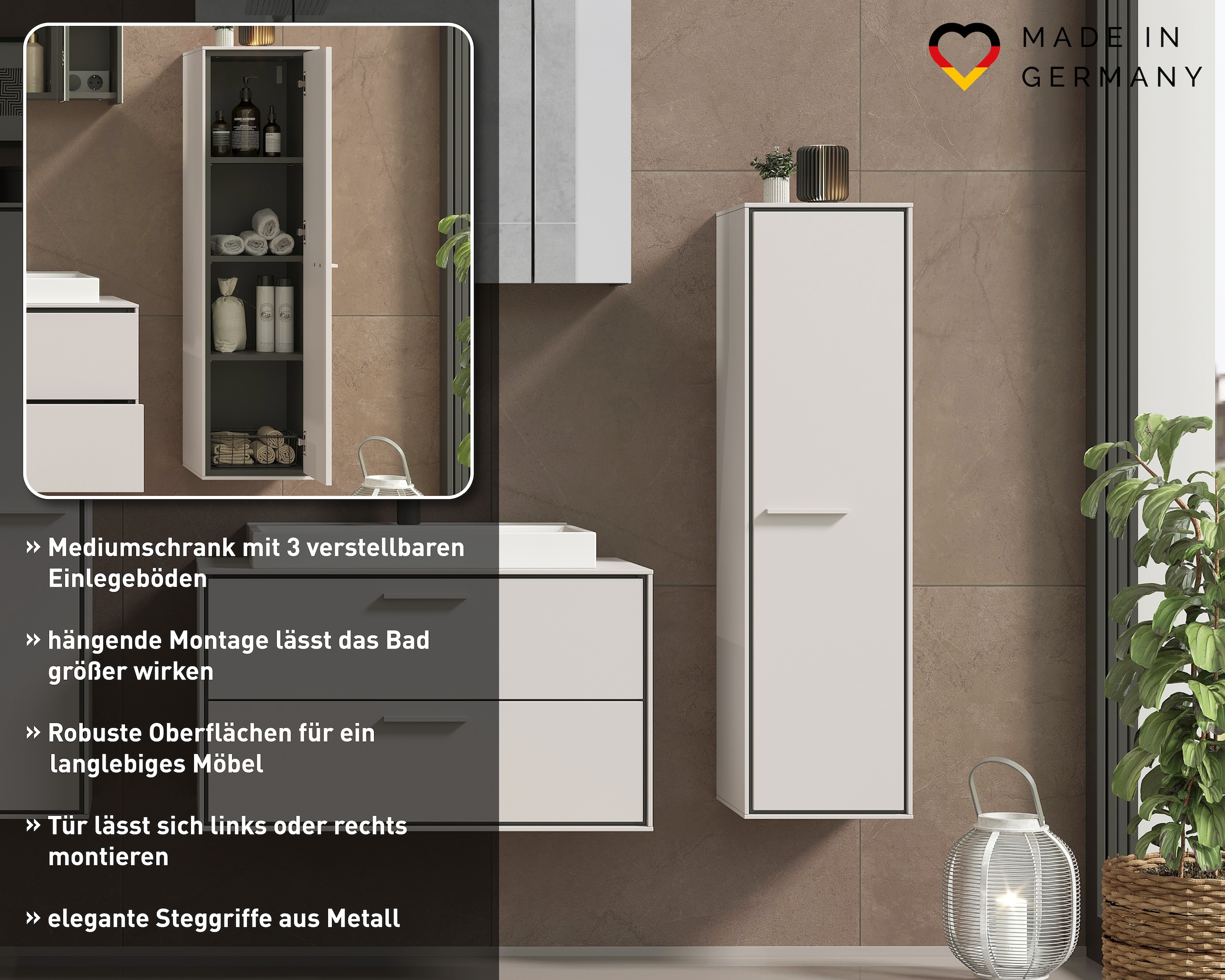 GERMANIA Midischrank »Medium-Schrank "Sovana"« 1 Stk. tlg. Hängender Medium-Schrank mit einer gedämpften Tür