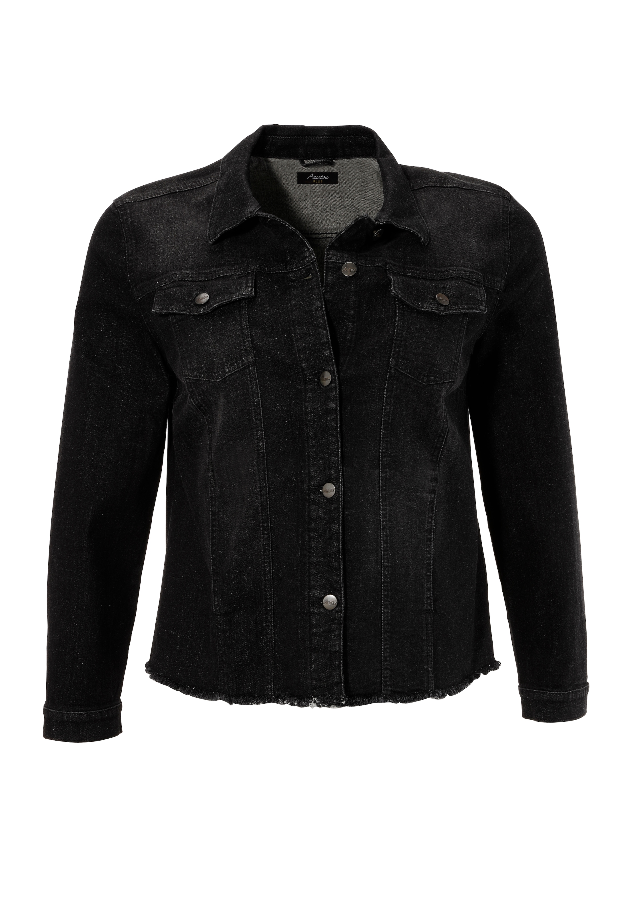 Aniston PLUS Jeansjacke, mit ausgefranstem Saum