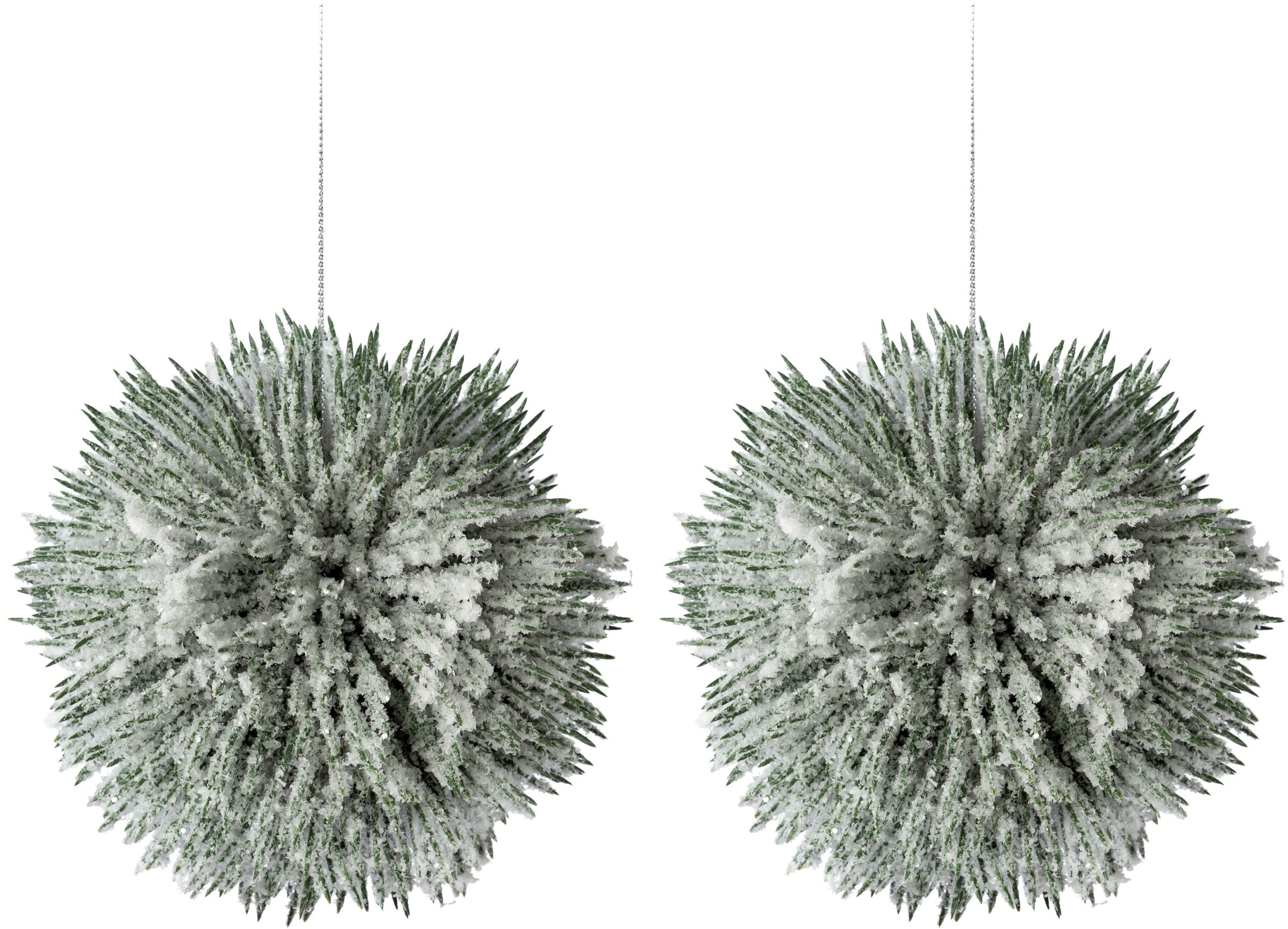 Creativ green Winterliche Kunstpflanze »Weihnachtsdeko«, Kugel Ø 14 cm, mit künstlichem Schnee bedeckt, 2er-Set