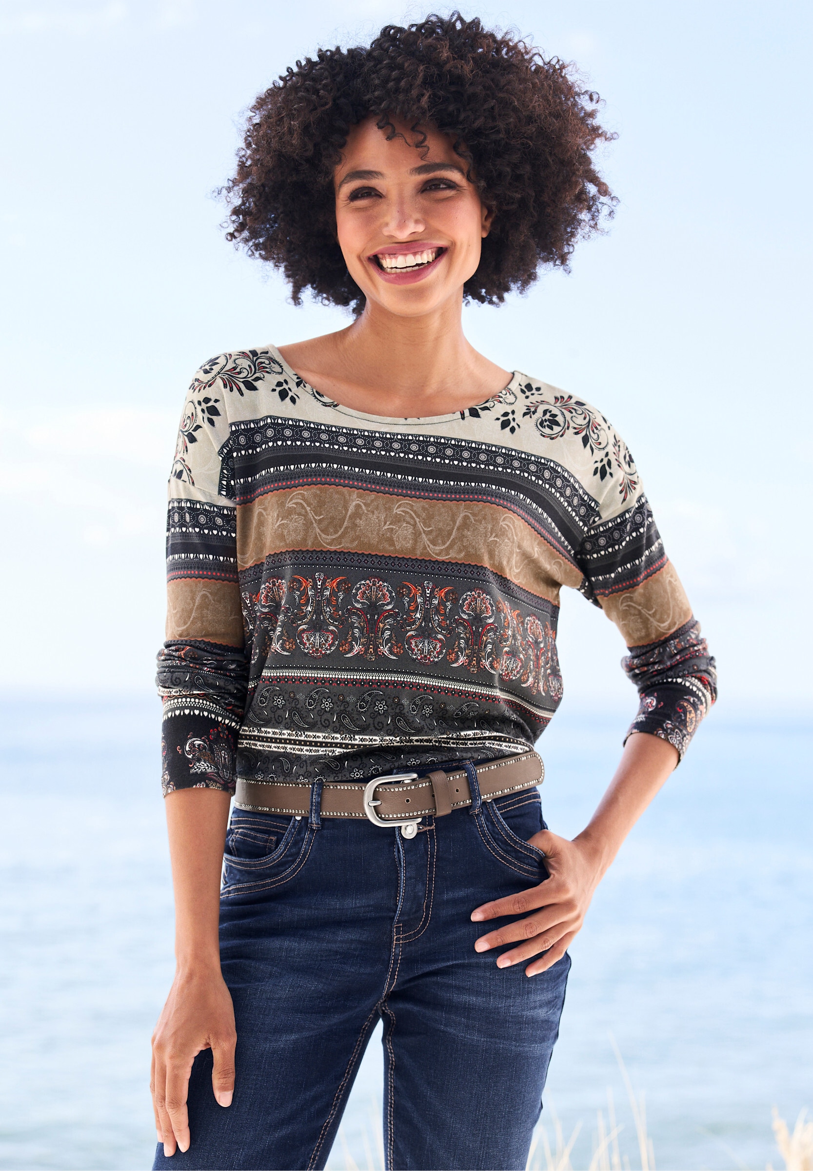 heine Shirtjacke »Druck-Shirt Langarmshirt mit Paisley- und Blumendruck«