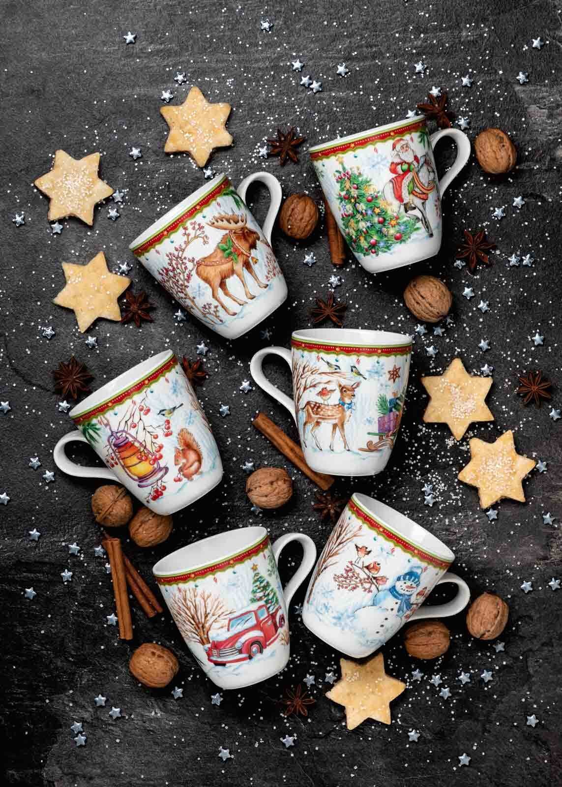 Seltmann Weiden Becher »Henkelbecher Weihnachten 400 ml 6er Set bunt« Spülmaschinengeeignet, Mikrowellenfest, Ofenfest