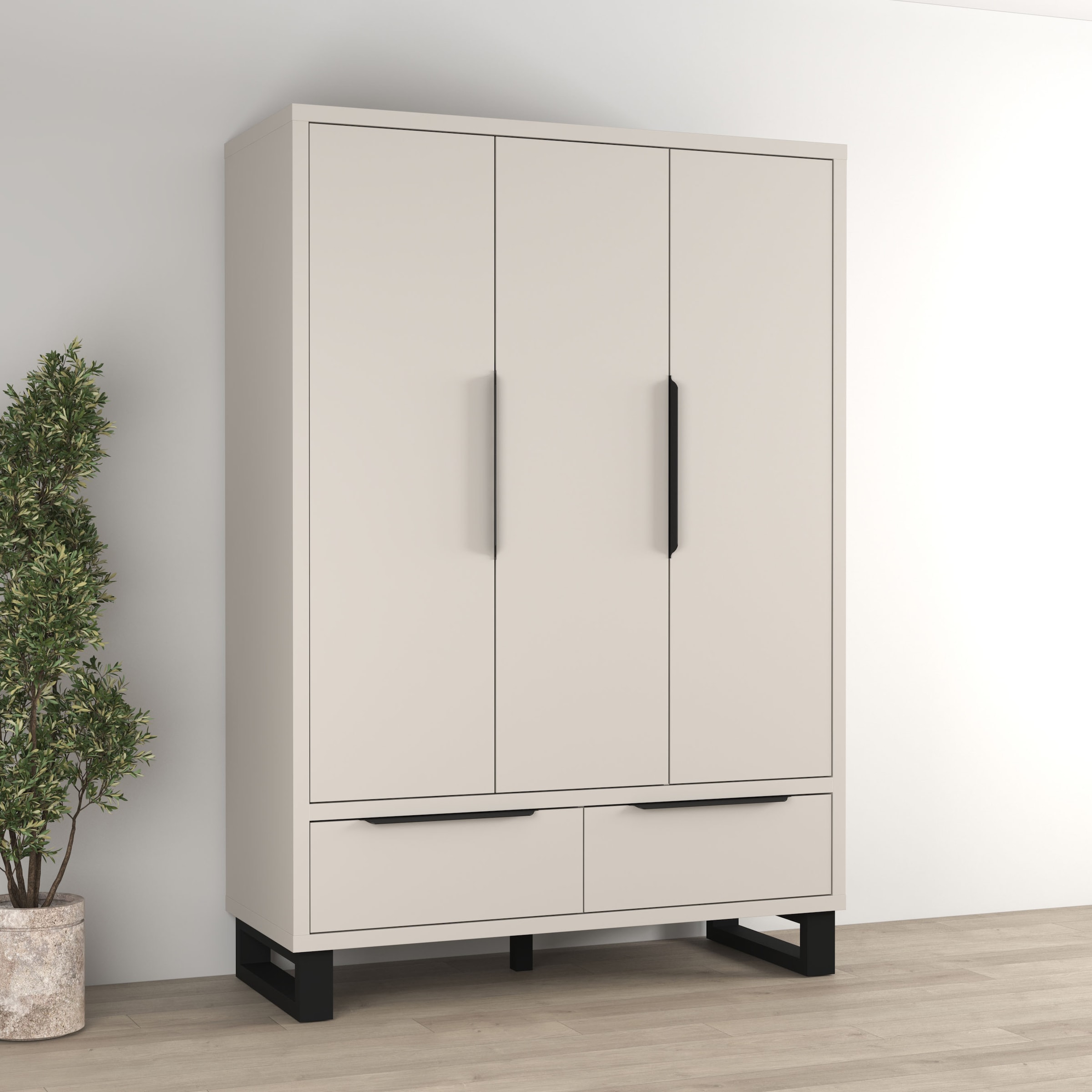 Home affaire Drehtürenschrank "Bronne,Breite 145 cm, Kleiderschrank inclusive Innenausstattung" Kleiderschrank, 2 Schubkästen, Metallgriffe, Garderobe