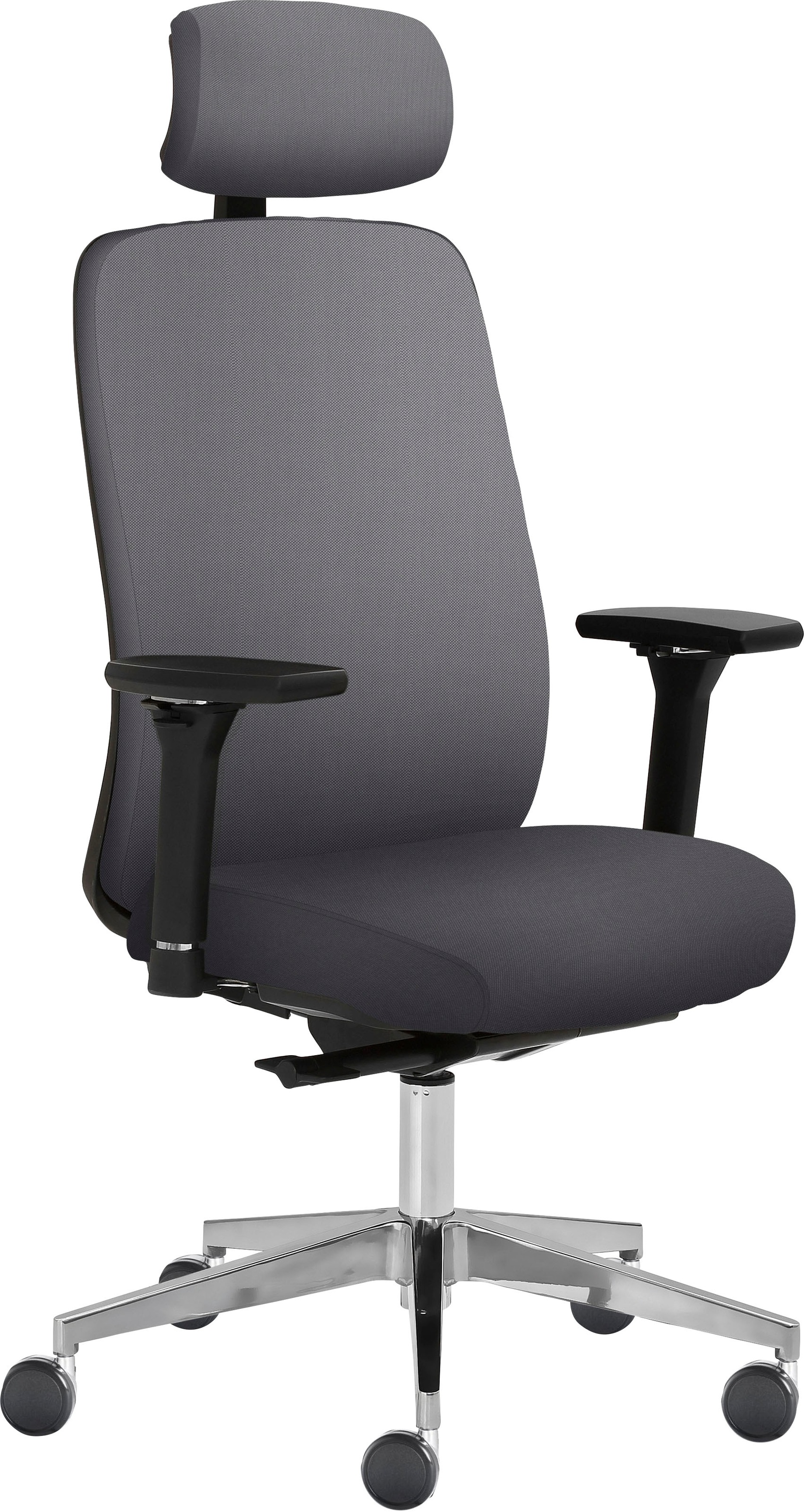Mayer Sitzmöbel, Drehstuhl »2229« () 4D Armlehnen, Kopfstütze, Sitztiefenverstellung, Teppichrollen, Grau + Aluminium poliert, Polyester, B/H/T: 70 cm
