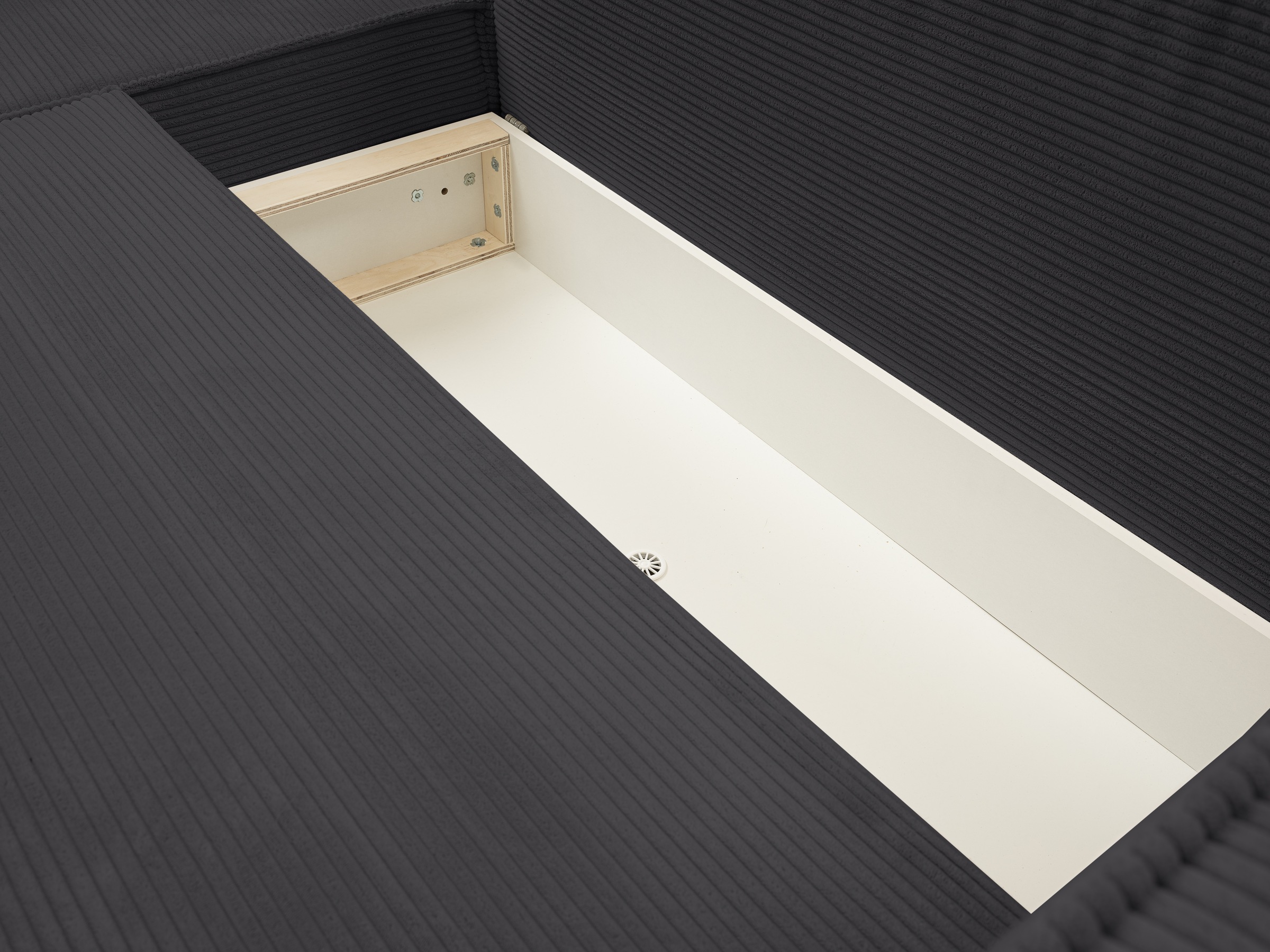 WERK2 Ecksofa »Atlanta-New, modernes Design, Stellmaße 280x147cm, L-Form, Kedernaht«, hoher Komfort, Schlaffunktion & Bettkasten, Cord, Anthrazit