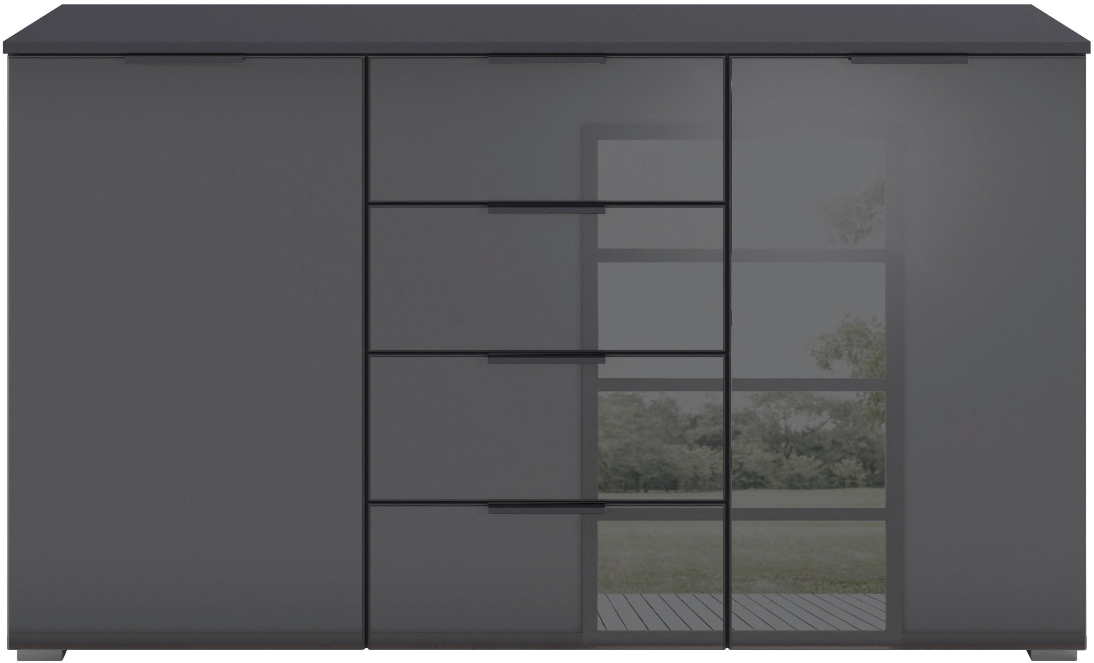 OTTO home Kombikommode »Sideboard Kombikommode Schubladenkommode AGORDO mit Glasfront« in zwei Griff-Farben, Breite 120 cm,  vier große Schubladen, mit insgesamt 4 Einlegeböden MADE IN GERMANY