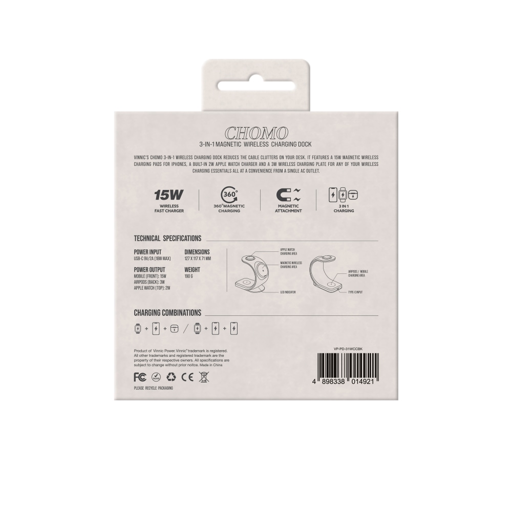 Vinnic Wireless Charger »CHOMO 3-in-1 Magnetic Wireless Charging Dock«