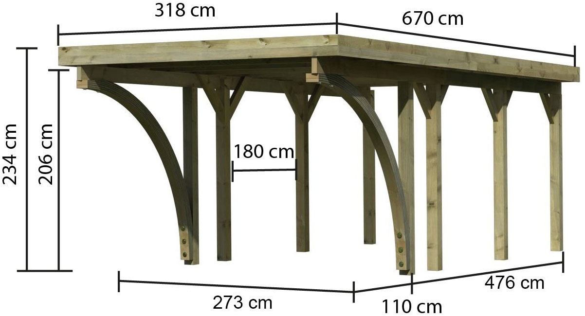 Karibu Einzelcarport »»Classic 2 SET« Stahl-Dach Variante C, mit zwei Einfahrtsbogen« Massivholz 250 cm KDI aus Masivholz