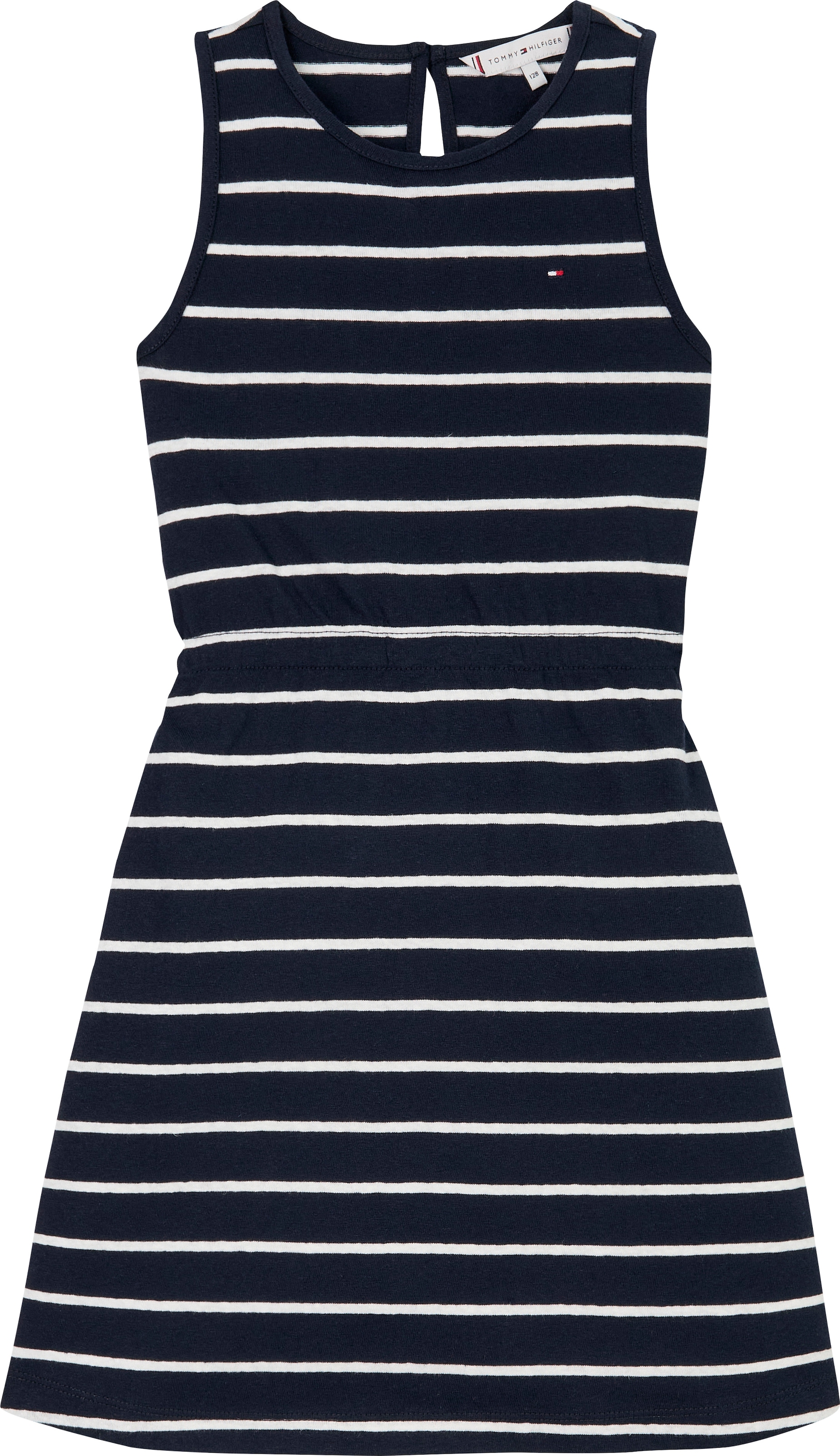 Tommy Hilfiger Jerseykleid »LINEN JERSEY DRESS SLVLS«, mit Streifenmuster, mit Logostickerei