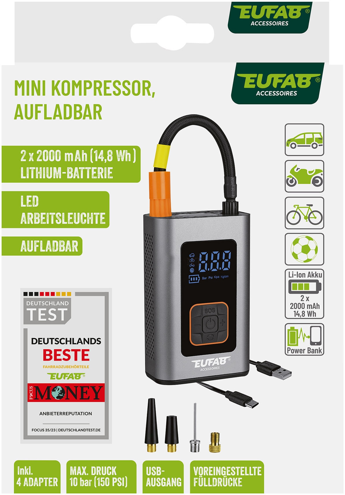 EUFAB Akku-Handkompressor 4 Stk. tlg.