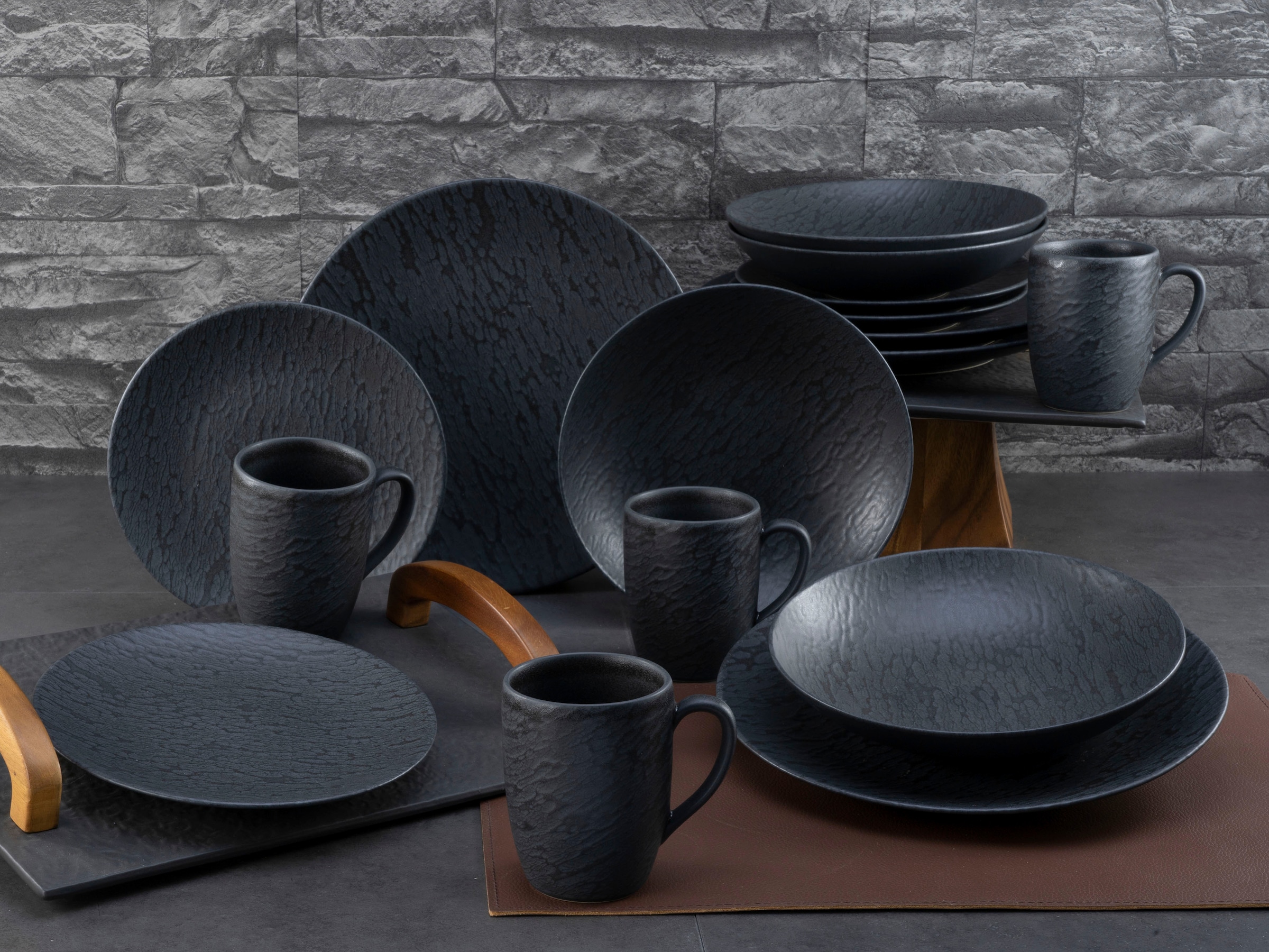 CreaTable Kombiservice »Schiefer Black«, (Set, 16 tlg.), robuste, kratzfeste, seidenmatte Glasur