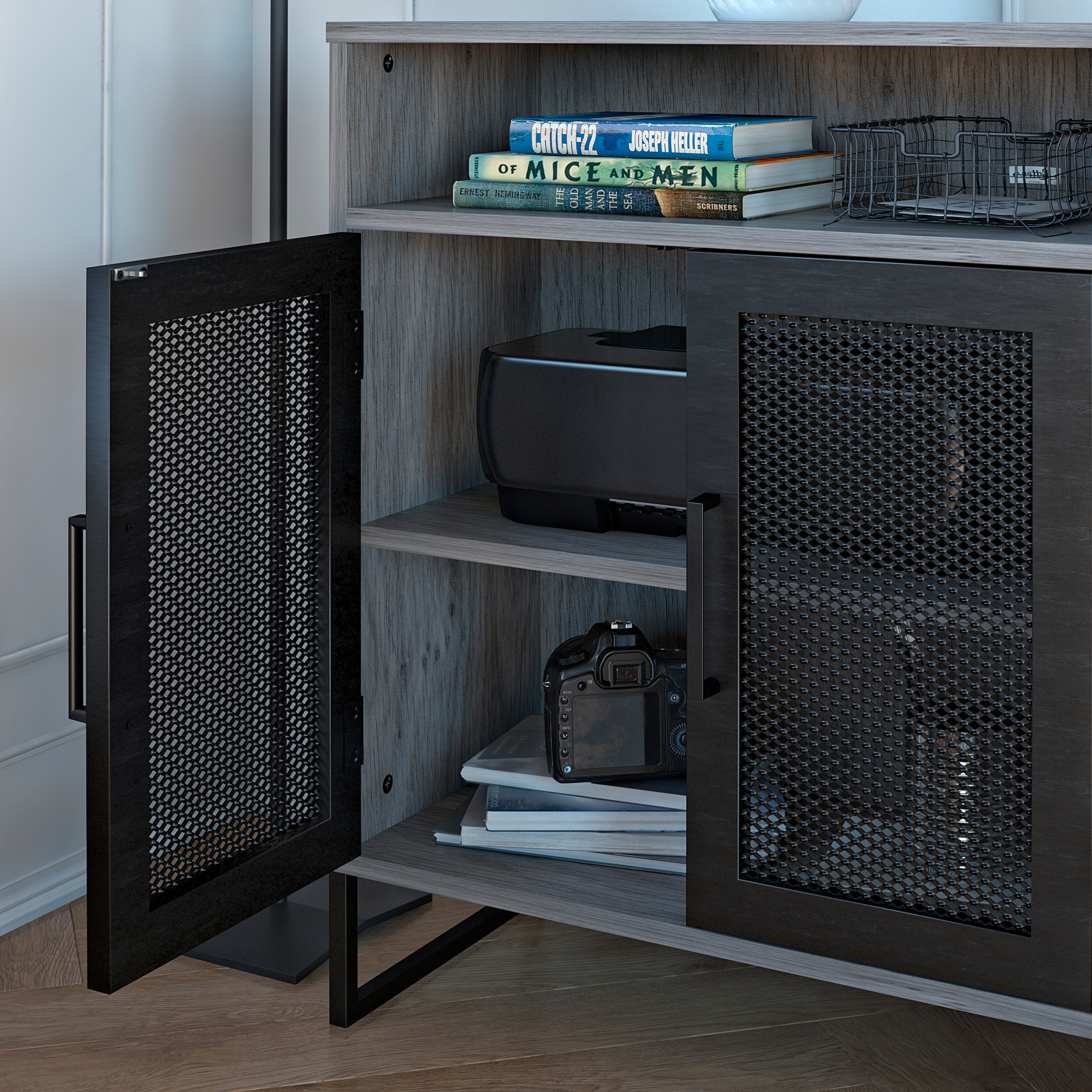 Dorel Home Aktenschrank »Purdue«, Türen mit Magnetverschluß, Mesh aus Metall, Breite 61 cm, Höhe 76,5 cm