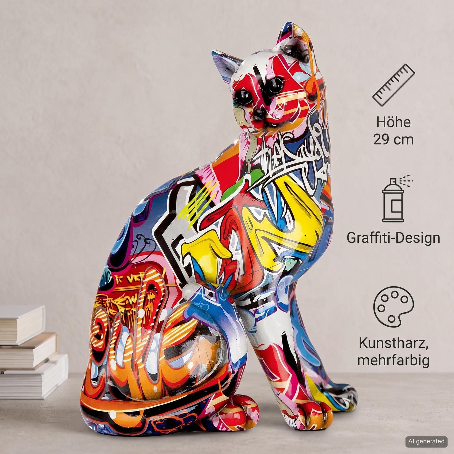 GILDE Dekofigur »Figur Pop Art Katze« Dekoobjekt, Tierfigur, Höhe 29 cm, Wohnzimmer