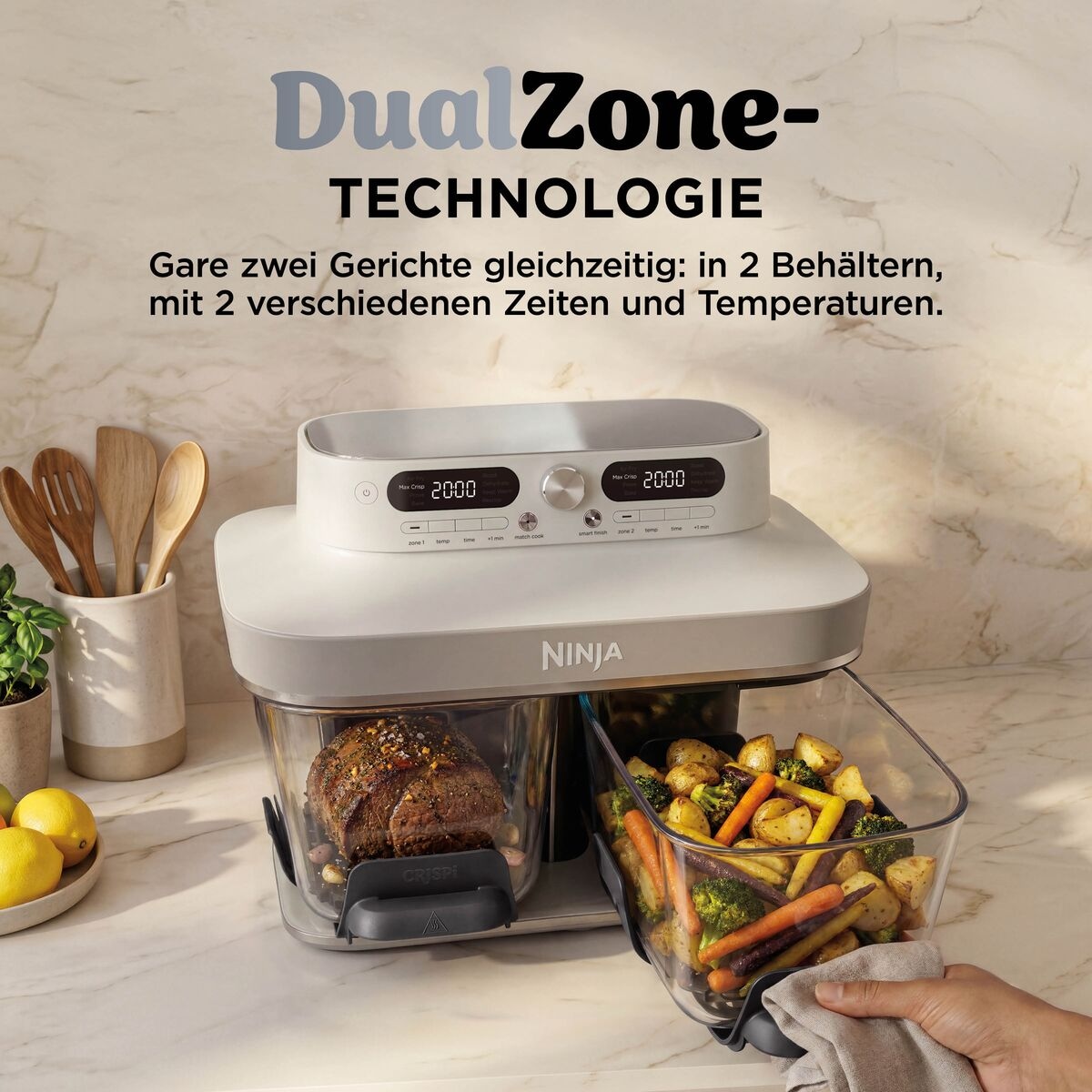 NINJA Heißluftfritteuse »DD102EUIV2 Ninja CRISPi DualZone Glas-Air-Fryer mit 8 Funktionen« 2860 W