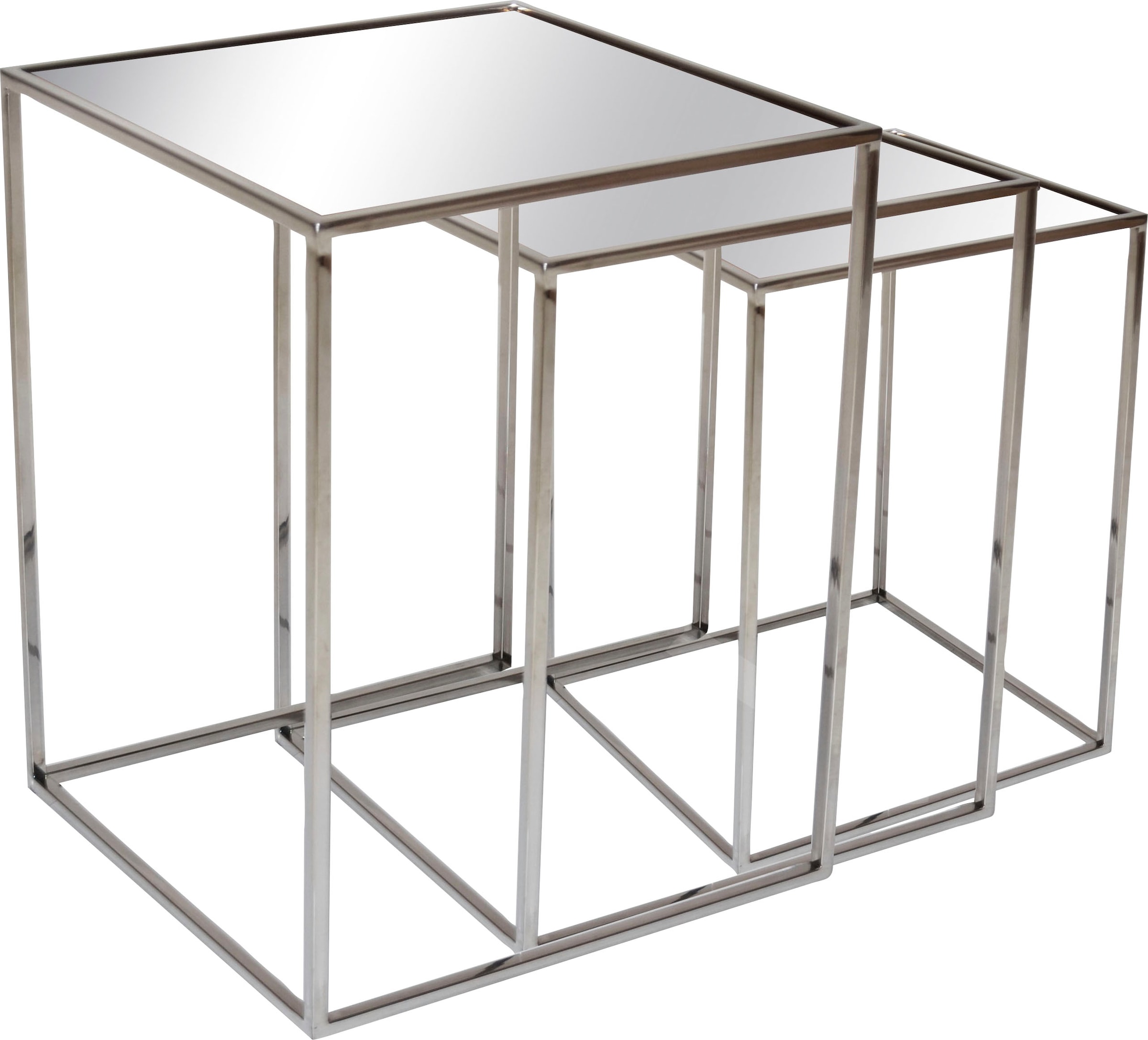 Leonique Beistelltisch 3er Beistelltisch-Set, Edelstahl, verspiegelte Glasplatte, 45x45x55