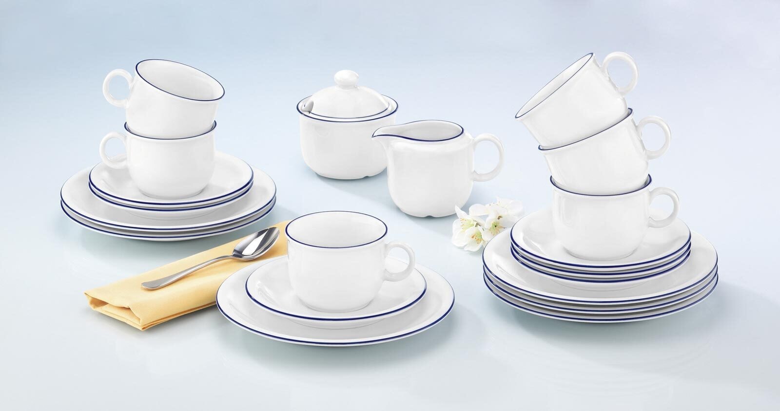 Seltmann Weiden Geschirr-Set »Kaffeeservice Compact Blaurand 20er Set weiß-blau« Spülmaschinengeeignet, Mikrowellengeeignet, Ofenfest, Salamandergeeignet, Kühlschrankgeeignet, Gefrierschrankgeeignet