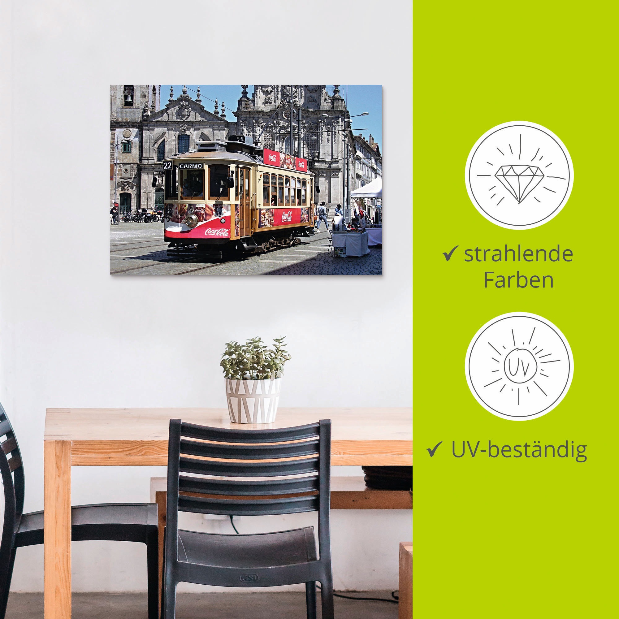 Artland Wandbild »Historische Strassenbahn in Porto«, Zugbilder, (1 St.), als Alubild, Leinwandbild, Wandaufkleber oder Poster in versch. Größen
