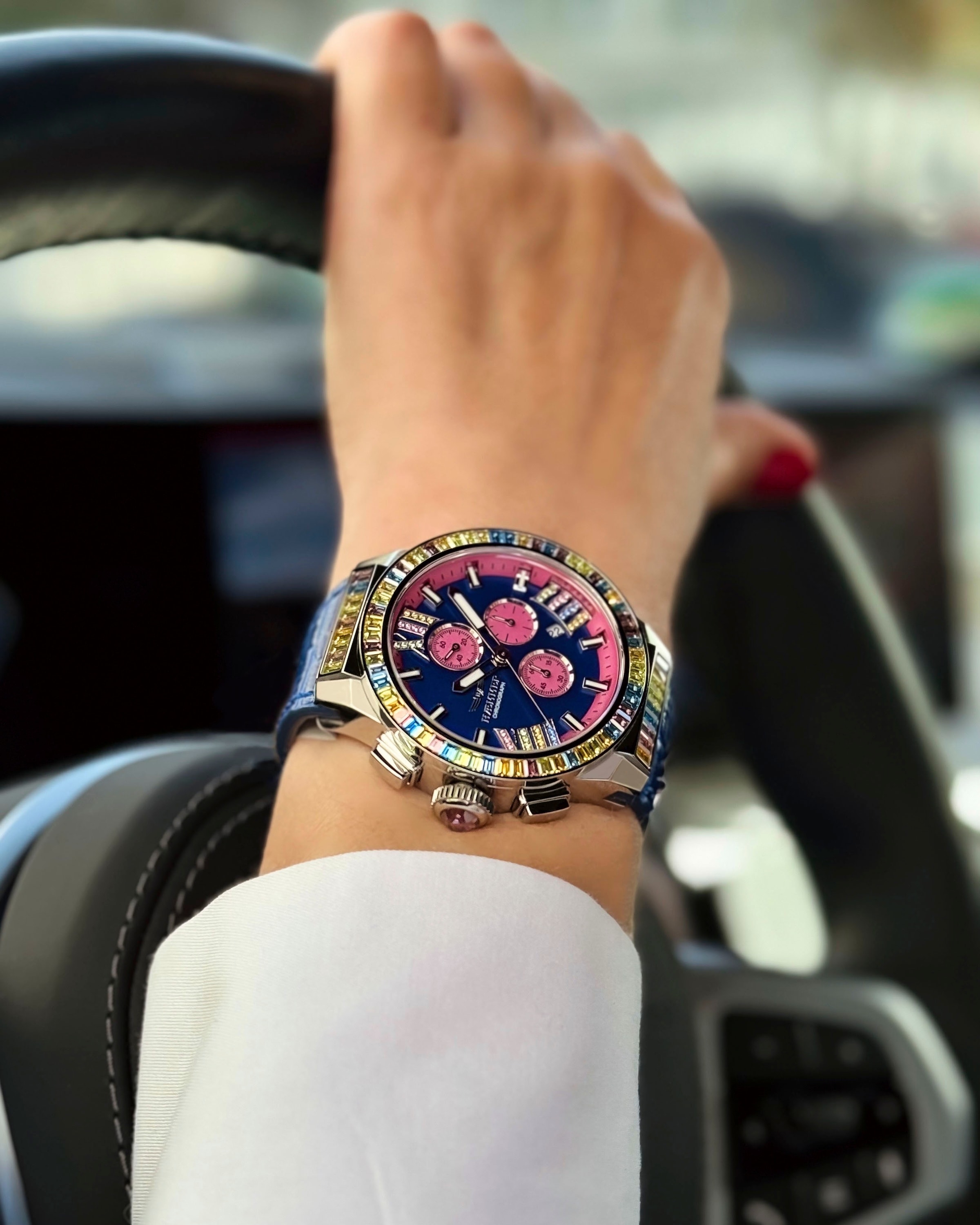 HAEMMER GERMANY Chronograph »GLORIOUS«, Quarzuhr, Damenuhr, Datum, Stoppfunktion, Saphirglas, Lederarmband