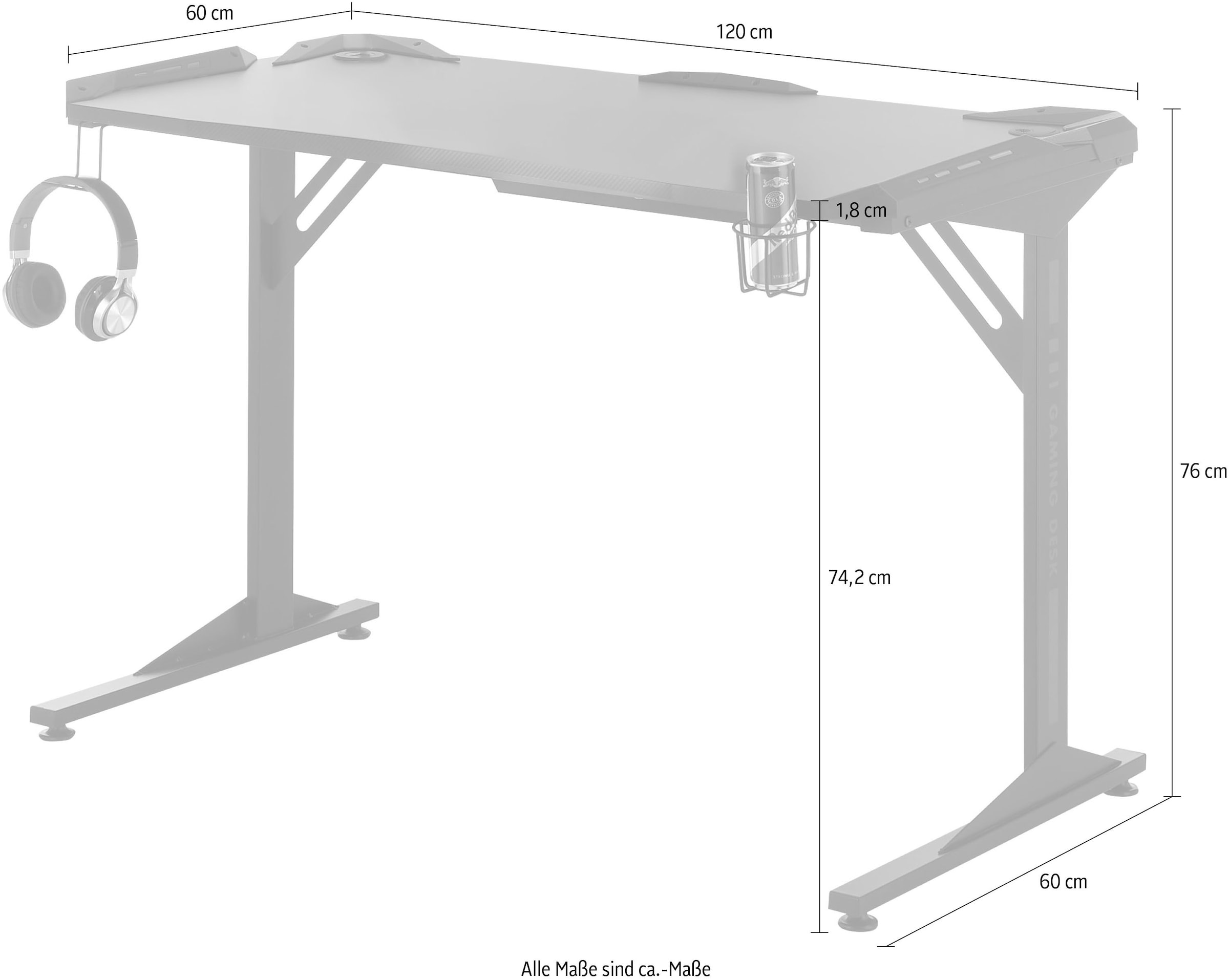 BEGA OFFICE Gamingtisch »BC3110«, Schwarz inkl. RGB-LED Farbwechselbeleuchtung inkl. USB Station