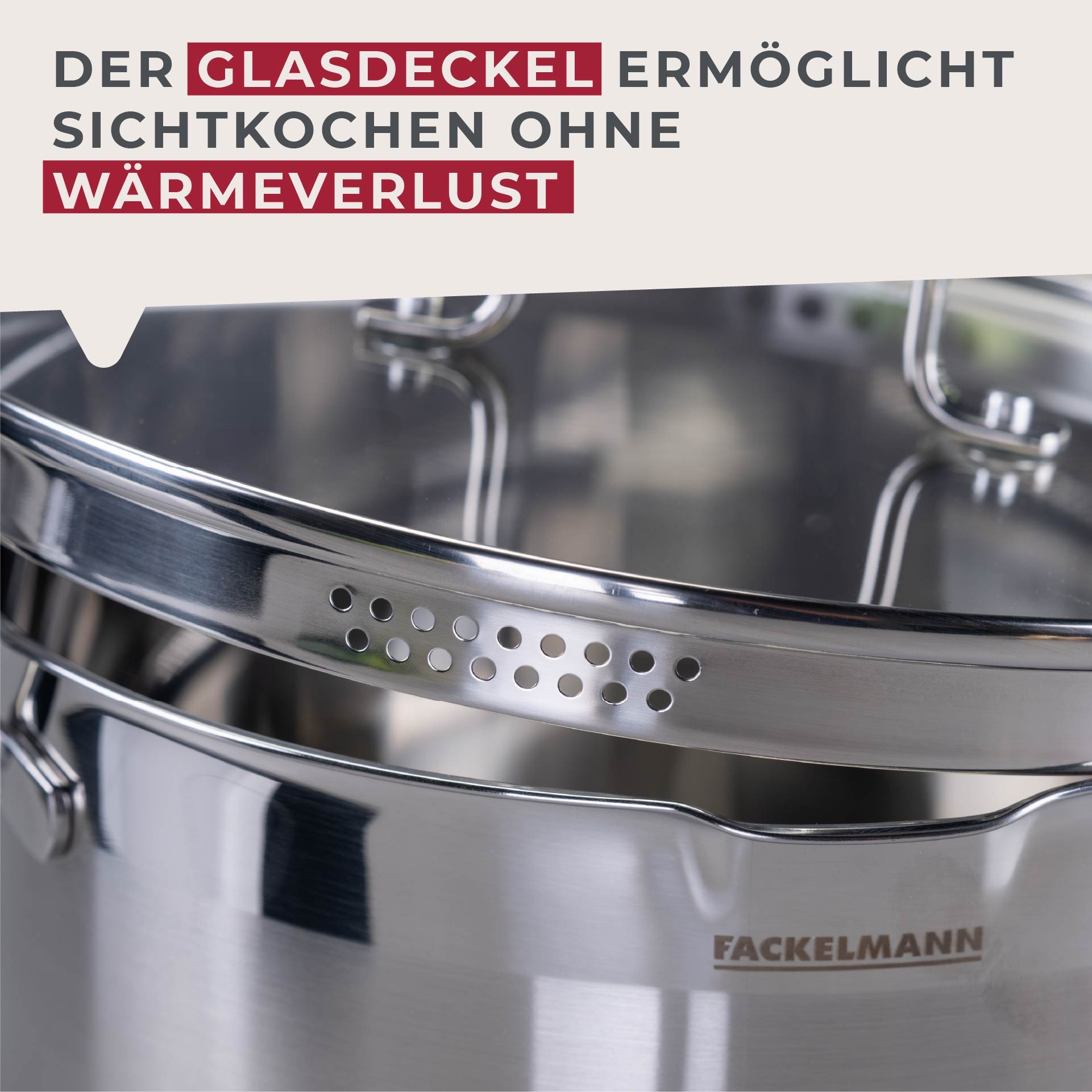 FACKELMANN Topf-Set »Bamberg, mit Dämpfeinsatz«, Edelstahl, (Set, 10 tlg.), Deckel mit Abgießfunktion