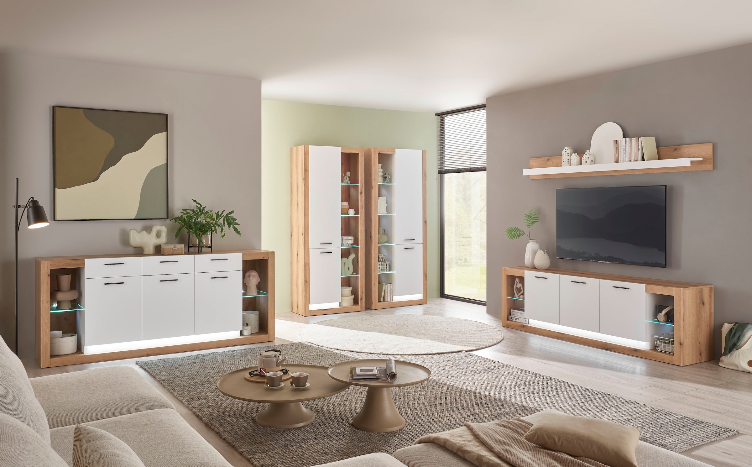 Home affaire Lowboard »Brixen, moderner TV-Schrank, Kommode in Eiche Evoke Dekor mit Weiß« Metallgriffe, ausreichend Stauraum, vielseitig einsetzbar