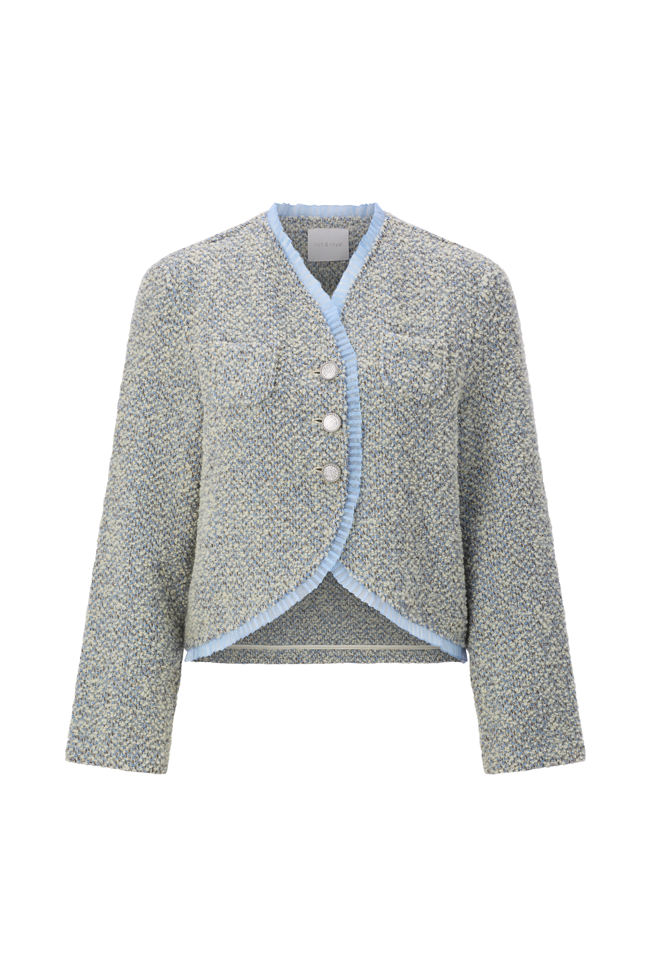 RICHROYAL Strickjacke abgesetzte Kanten mit feiner Rüschendetailierung, lockere Passform