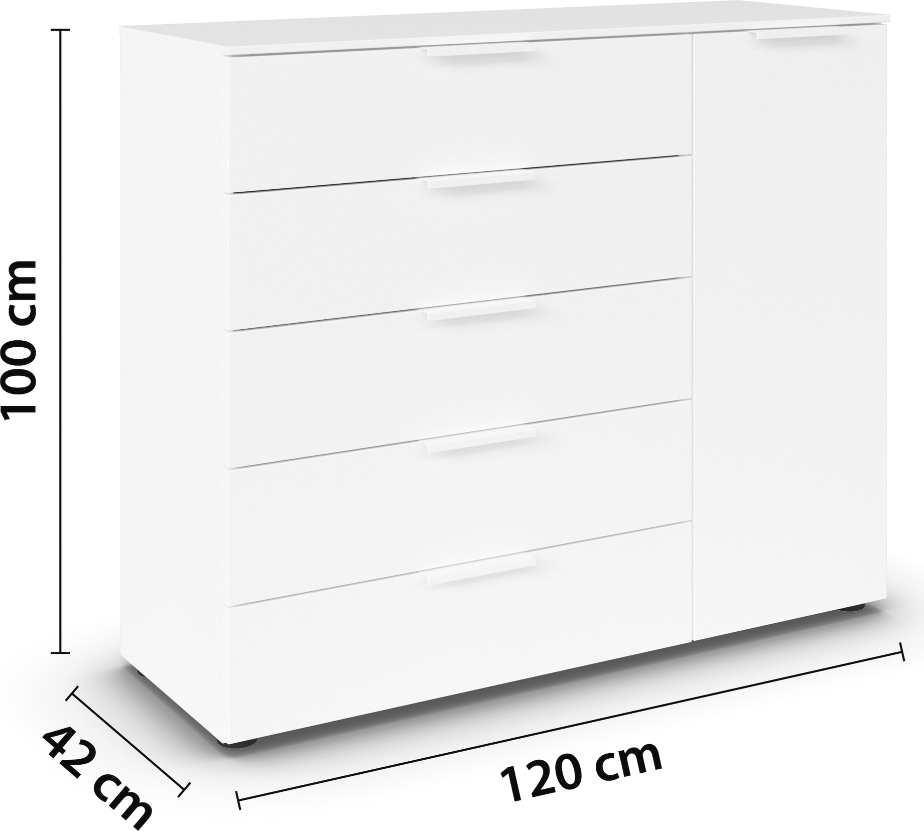 rauch Schubkastenkommode »Kommode Türkommode Sideboard Kombikommode FLIPP«, (Breite 120 cm mit 2 Einlegeböden), 1-türig mit 5 Schubladen und Soft-Close-Funktion