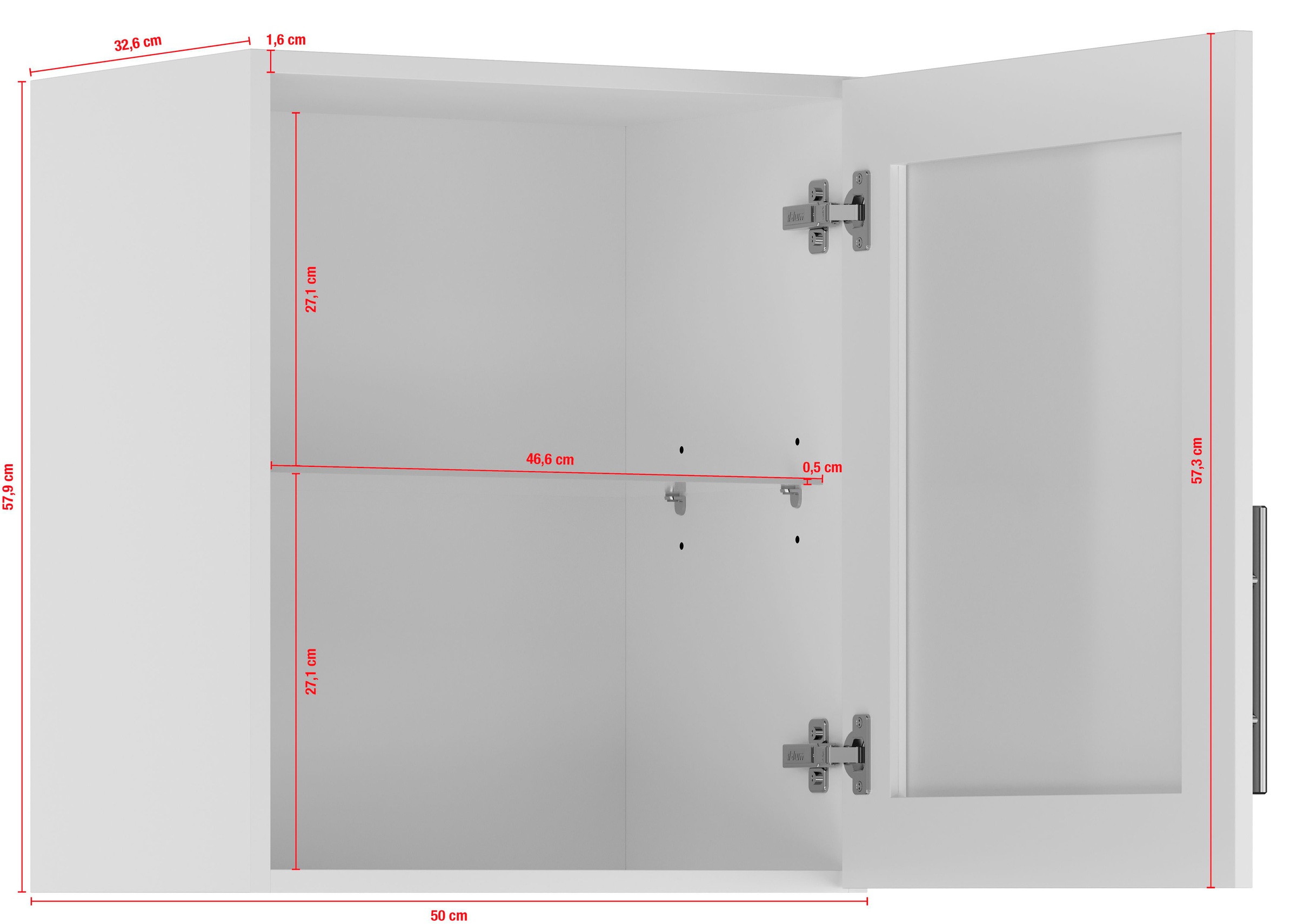 IMPULS KÜCHEN Glashängeschrank »"Prag", Breite/Höhe: 50 oder 60/57,9 cm«, vormontiert, mit Glasdrehtür, mit verstellbarem Glasfachboden