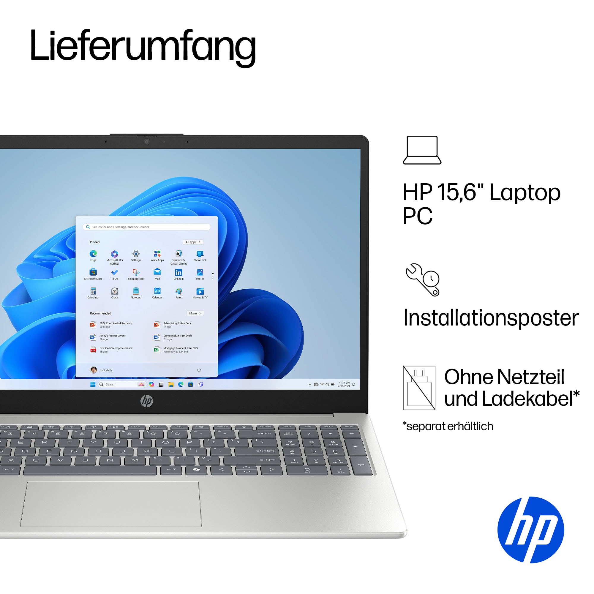 HP Notebook »15-fc1031ngx« 39,6 cm / 15,6 ″ AMD Ryzen 3 Radeon™ 610M 256 GB SSD