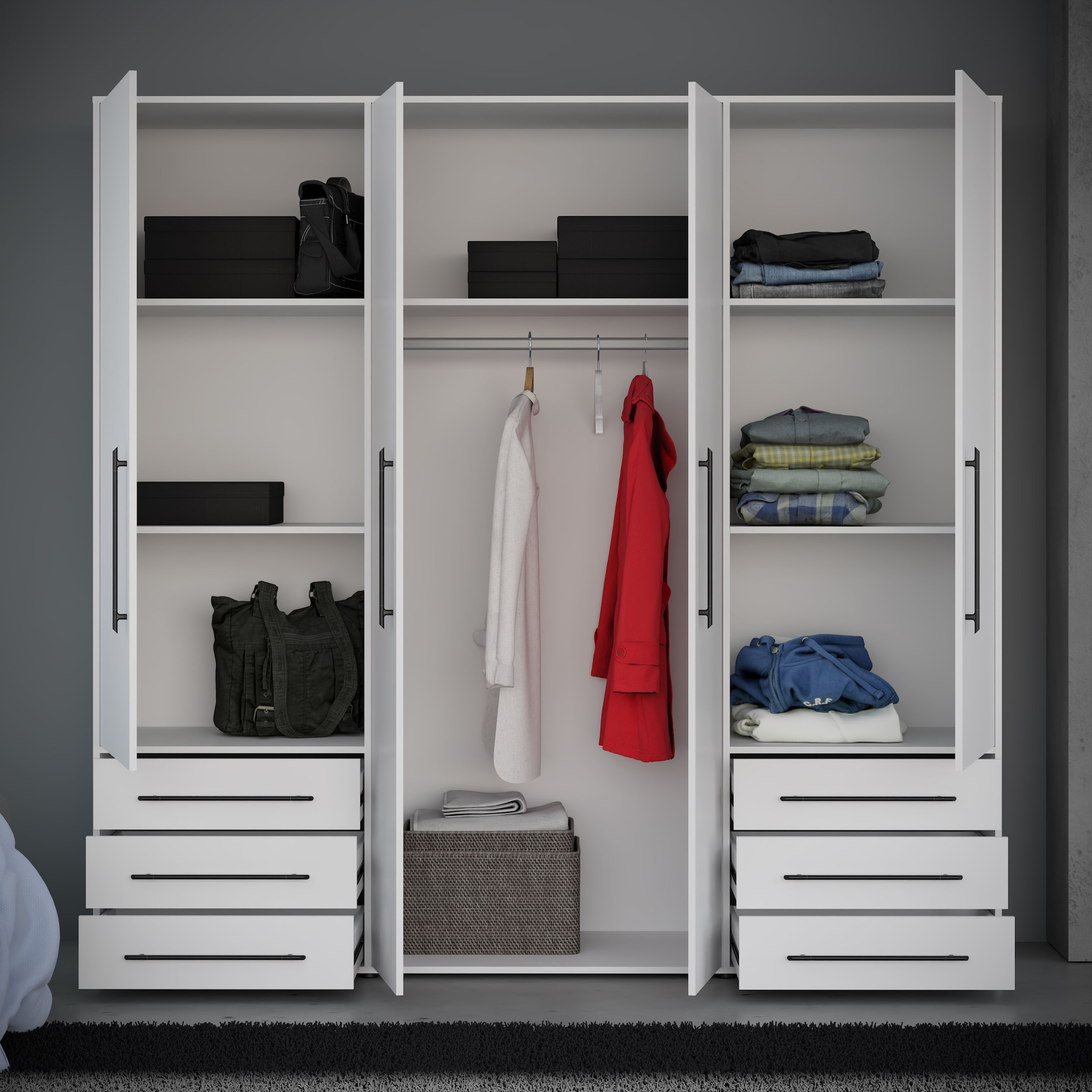FORTE Drehtürenschrank »Mokkaro, Kleiderschrank,zeitloses Design, 4 türig« viel Stauraum, Schubladen, Stangengriffe, Made in Europe