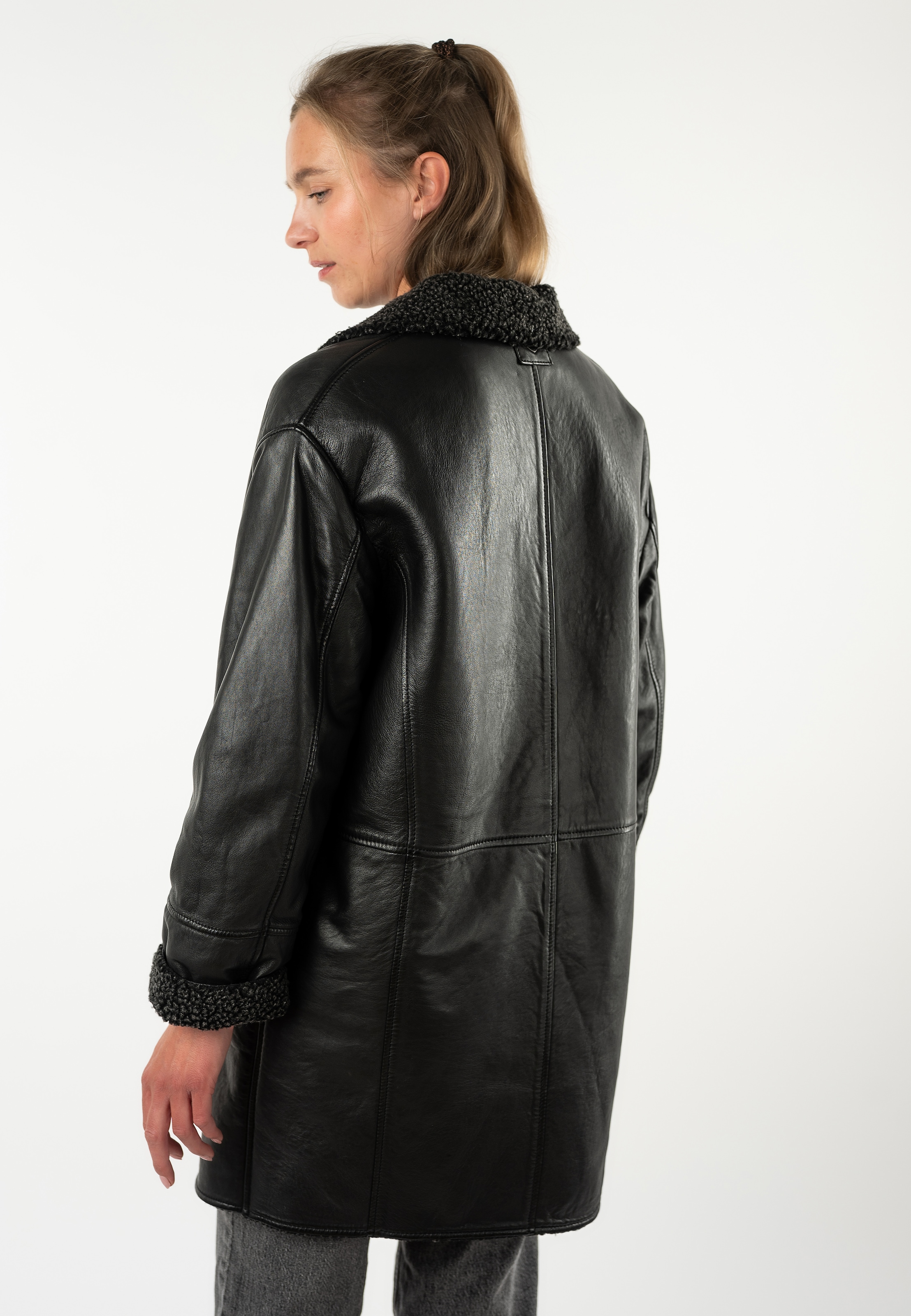 Mauritius Ledermantel »MWYuki OS« mit Teddyfellkragen, Oversize Fit