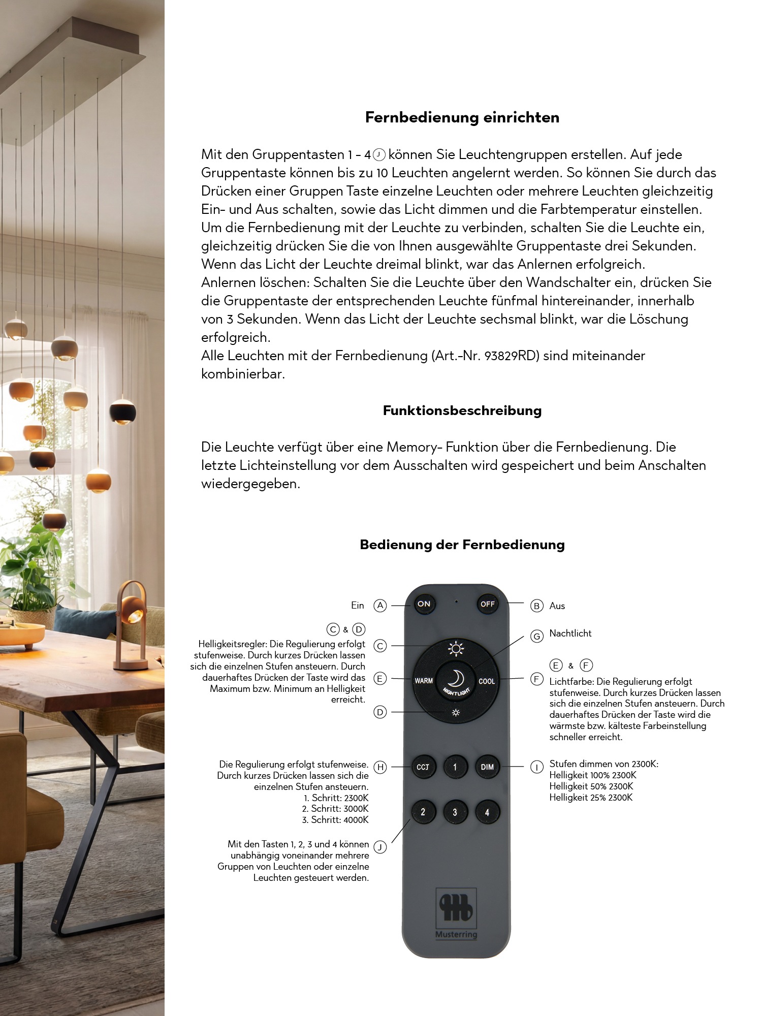 Musterring LED Pendelleuchte »CANNON, 11-flammige LED Hängelampe 5W 500Lumen 2300-4000K CCT« LED-Board 1 Stk. Farbwechsler | warmweiß - kaltweiß mit Fernbedienung, stufenlos höhenverstellbar max 195cm dimmbar Memory