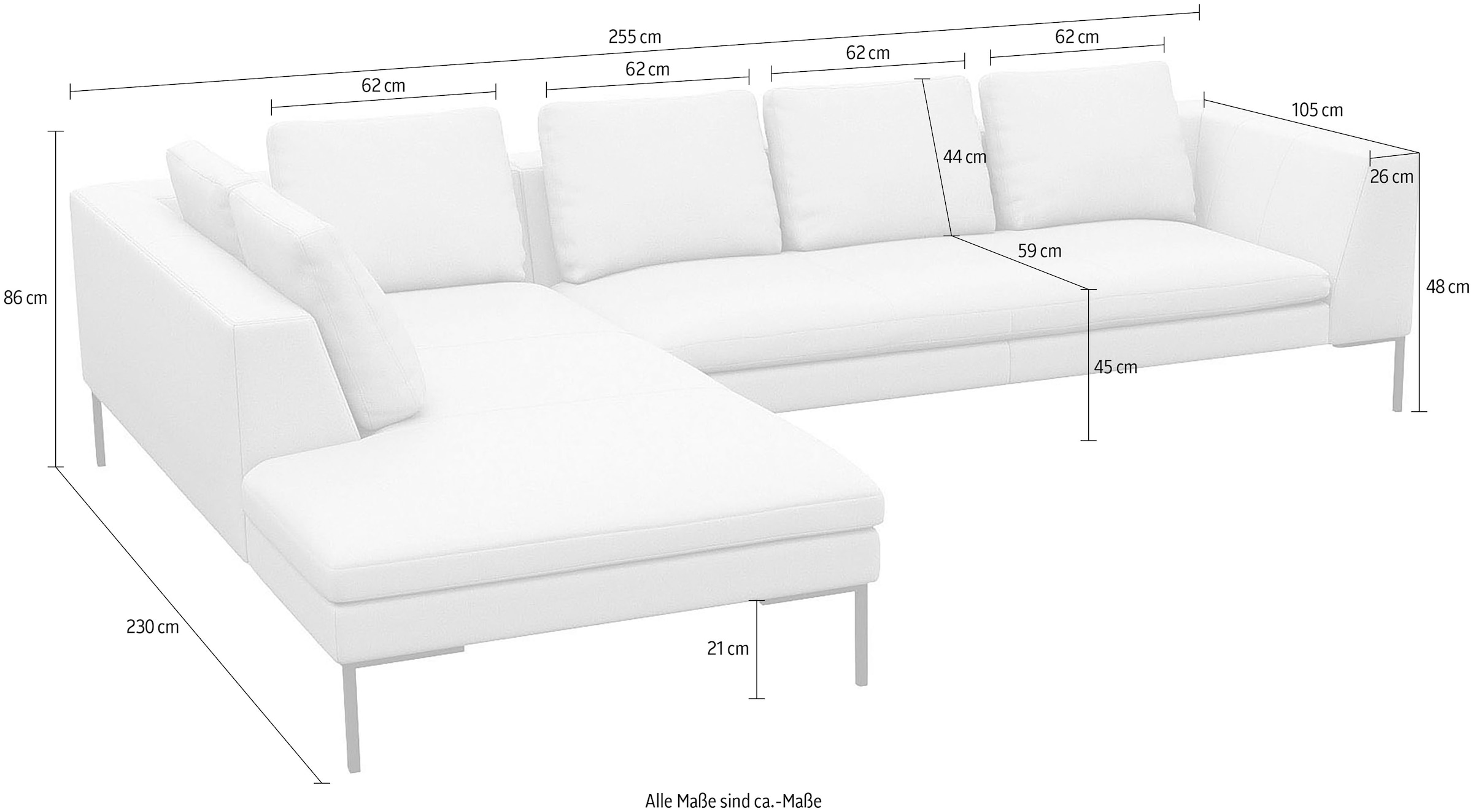 FLEXLUX Ecksofa »Loano«, modernes Sofa, frei im Raum stellbar, lose Kissen, Kaltschaum im Sitz