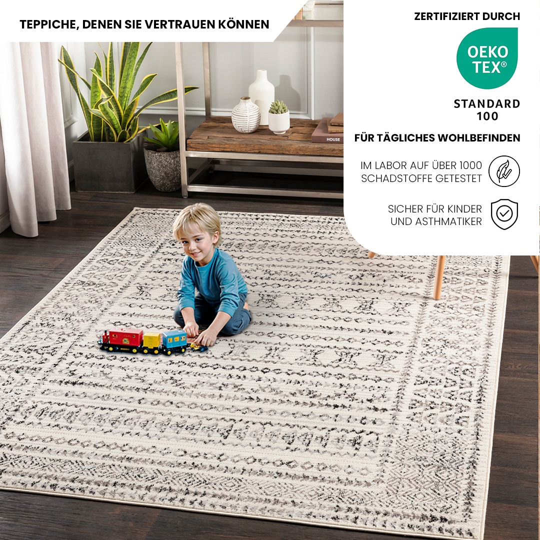 Livabliss Teppich »IPOH«, rechteckig, 11 mm Höhe, Skandinavischer Teppich, Kurzflor Boho-Wohnzimmerteppich, Läufer