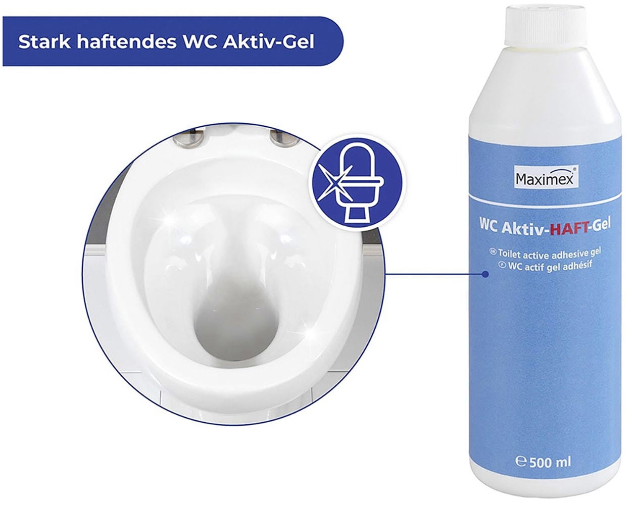 Maximex WC-Reiniger »Aktiv-Haftgel«, (Set), 3x500 ml, flüssiger WC-Reiniger für hygienische Sauberkeit, Ozean-Duft