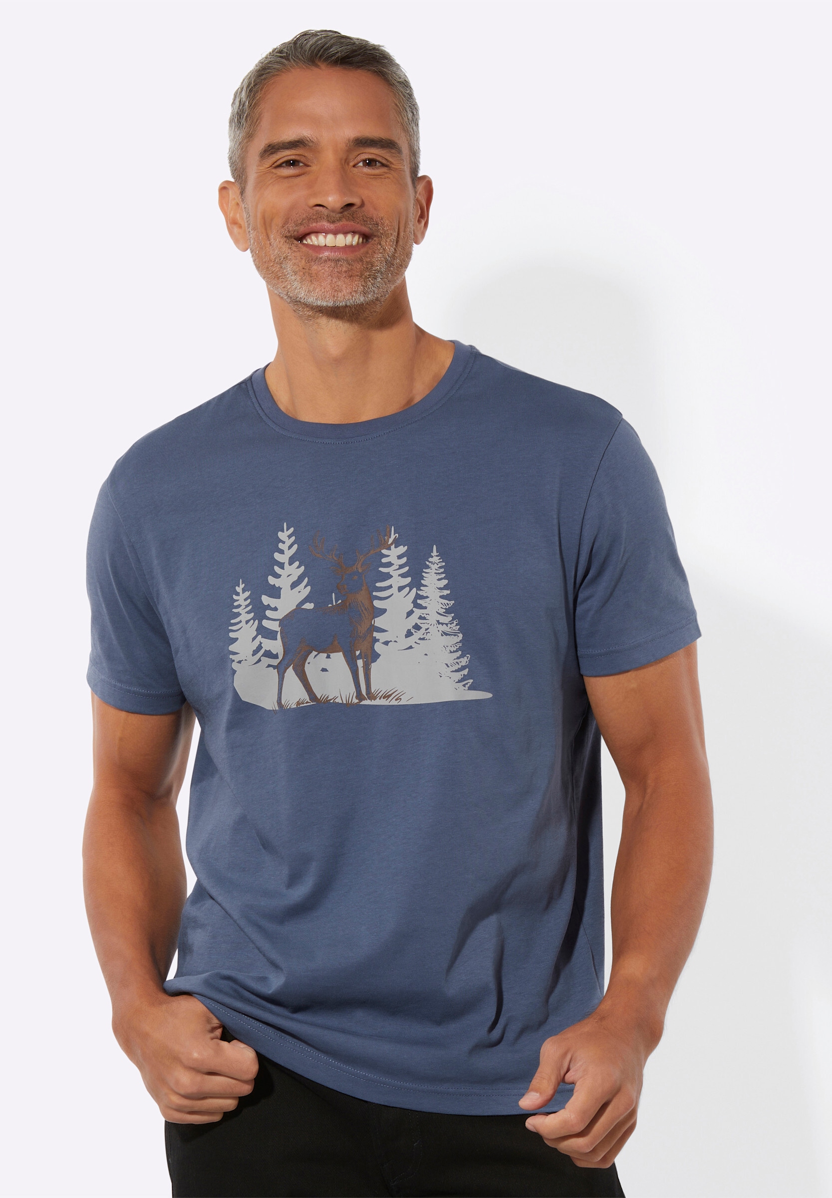 Sieh an! Trachtenshirt »Shirt Kurzarmshirt mit platziertem Hirsch-Druck«
