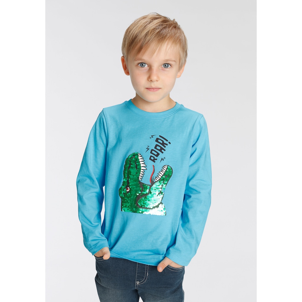 KIDSWORLD Langarmshirt »mit Dino-Motiv aus Wendepailletten« Dino in unterschiedlichen Farben