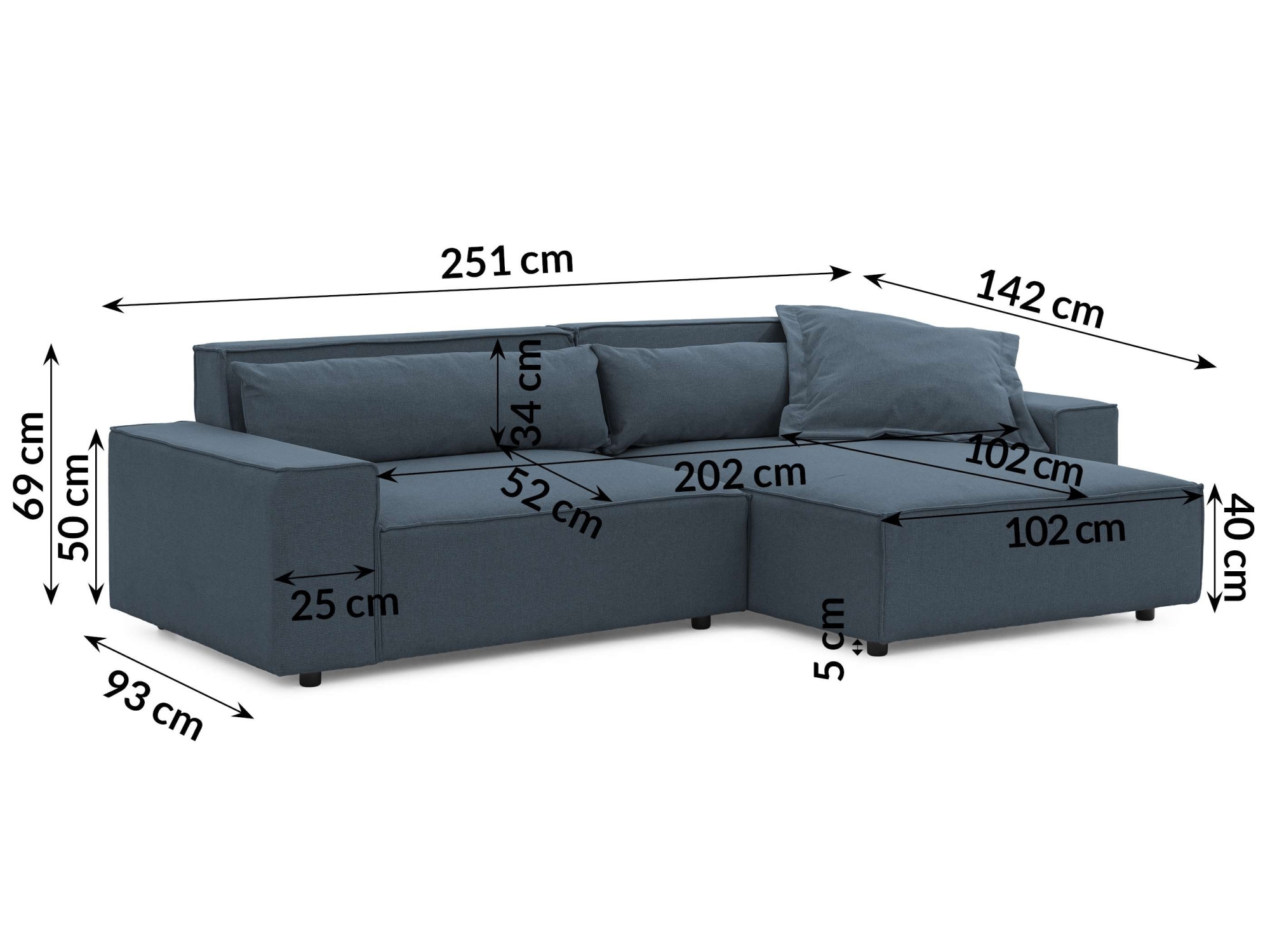 OTTO home Ecksofa »KINLEE Design-Sofa mit Recamiere rechts/links, Maße B/T/H 251/144/70cm« L-Form mit Wellenunterfederung, ohne Bettfunktion, modern und beguem