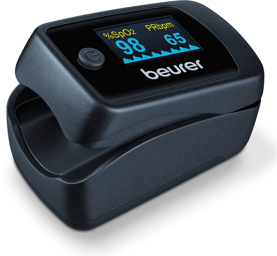 BEURER, Pulsoximeter »PO 45, Sauerstoffsättigung ohne Blutabnahme messen« mit einer Symbolanzeige auf dem Farbdisplay, schwarz, Farbdisplay mit 7 