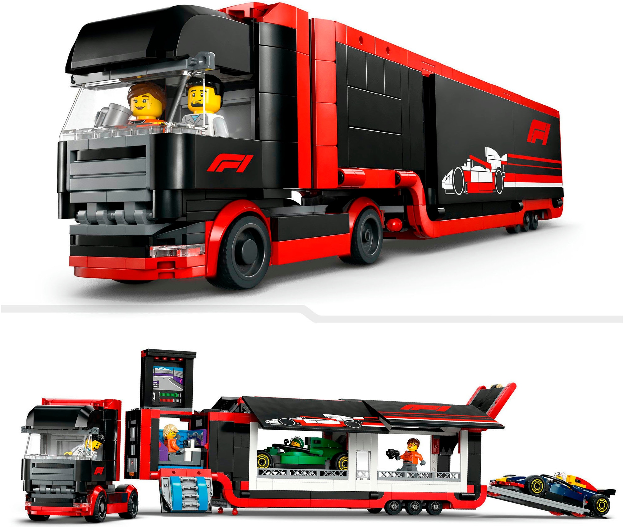 LEGO® Konstruktionsspielsteine »F1® Transporter mit RB20 & AMR24 F1® Rennautos (60445), LEGO City«, (1086 St.), Made in Europe