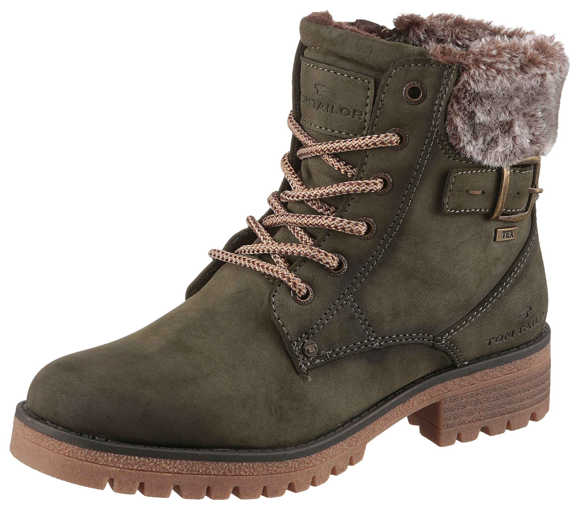 TOM TAILOR Winterboots, Blockabsatz, Schnürboots, Winterstiefelette, modische Zierschnalle