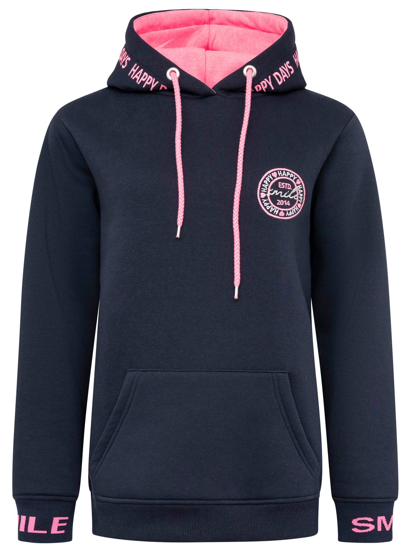 Zwillingsherz Hoodie »"Happy Days"«, gestickte pinke Details, Kapuze, Kordelzug, Tasche vorne, Rippbündchen