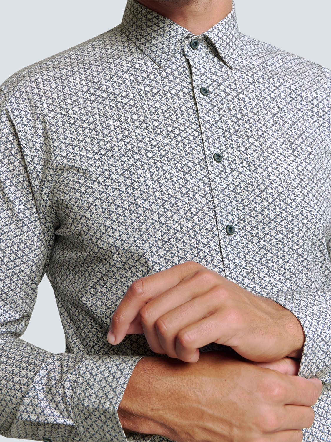 NO EXCESS Langarmhemd gemustert, mit Knopfleiste