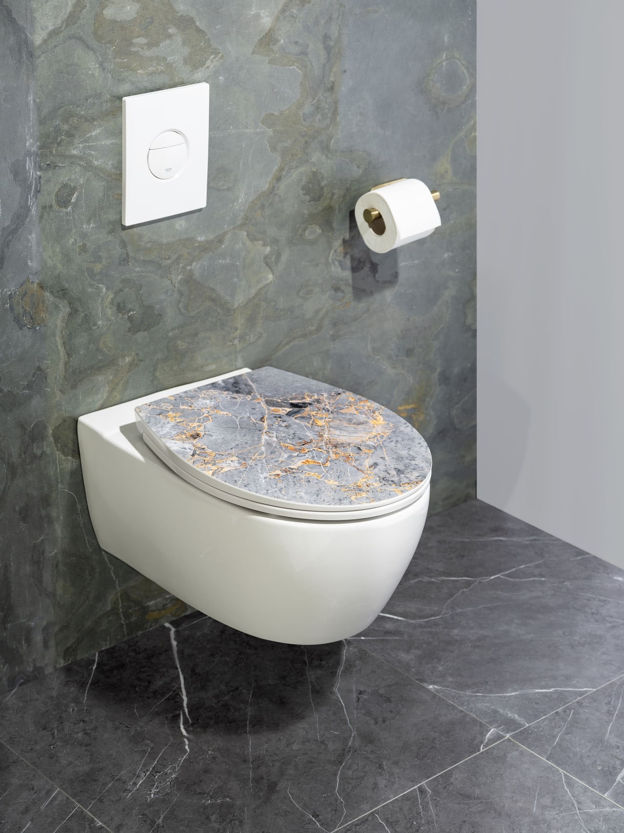 WENKO WC-Sitz »Grey Marble« mit Relief, aus antibakteriellem Duroplast