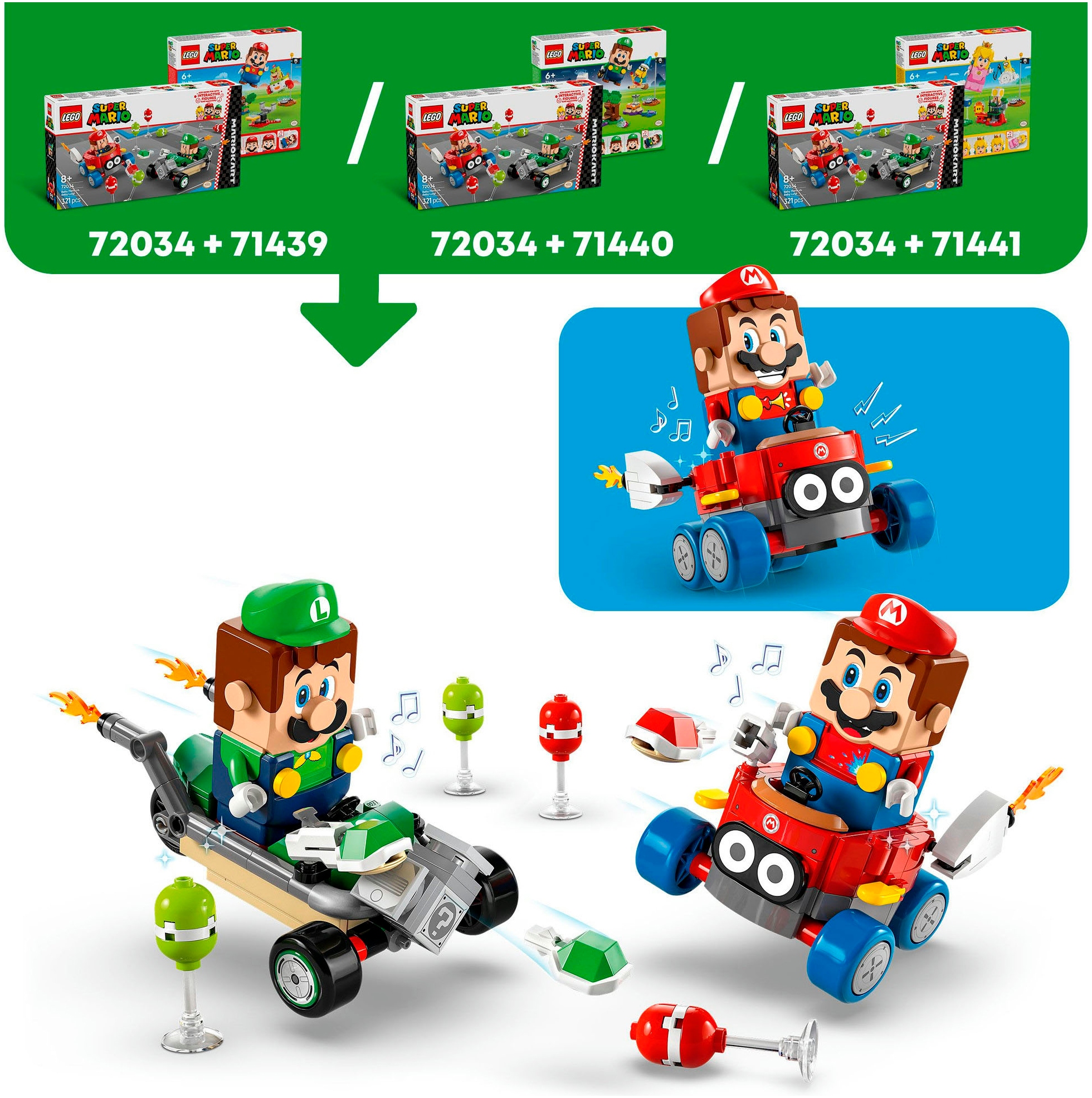 LEGO® Konstruktionsspielsteine »Mario Kart™ – Baby Mario vs. Baby Luigi (72034), LEGO Super Mario«, (321 St.), Made in Europe